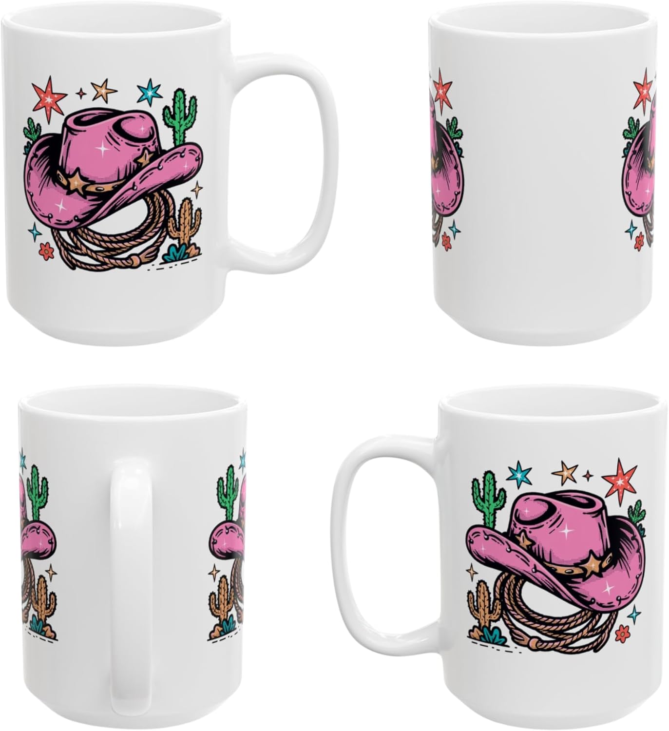 Cowgirl Coffee Mug Pink Western Cowboy Hat Ceramic 15oz