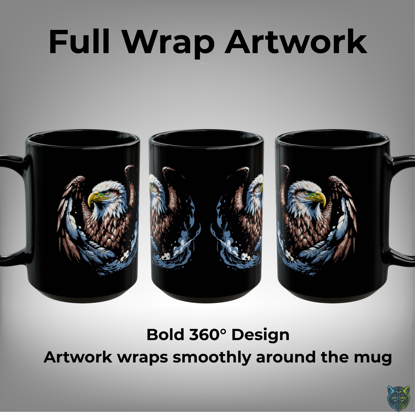 Eagle Coffee Mug American Wildlife Design Black Ceramic 15oz Patriotic Gift by Lair Gadgets