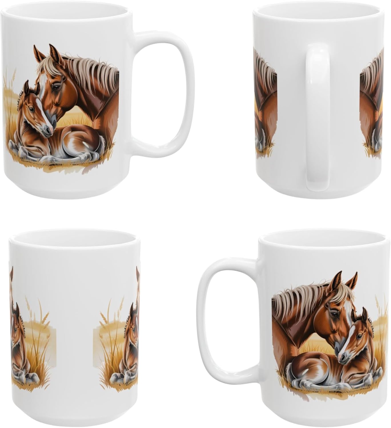 Mother Horse Coffee Mug 15oz Ceramic – Mare and Foal Design – Mother’s Day Gift for Horse Lovers