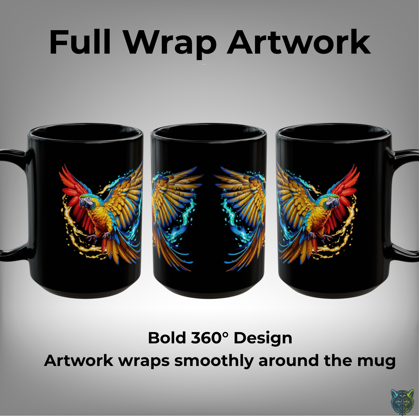 Parrot Coffee Mug Colorful Bird Design Black Ceramic 15oz Tropical Animal Gift by Lair Gadgets