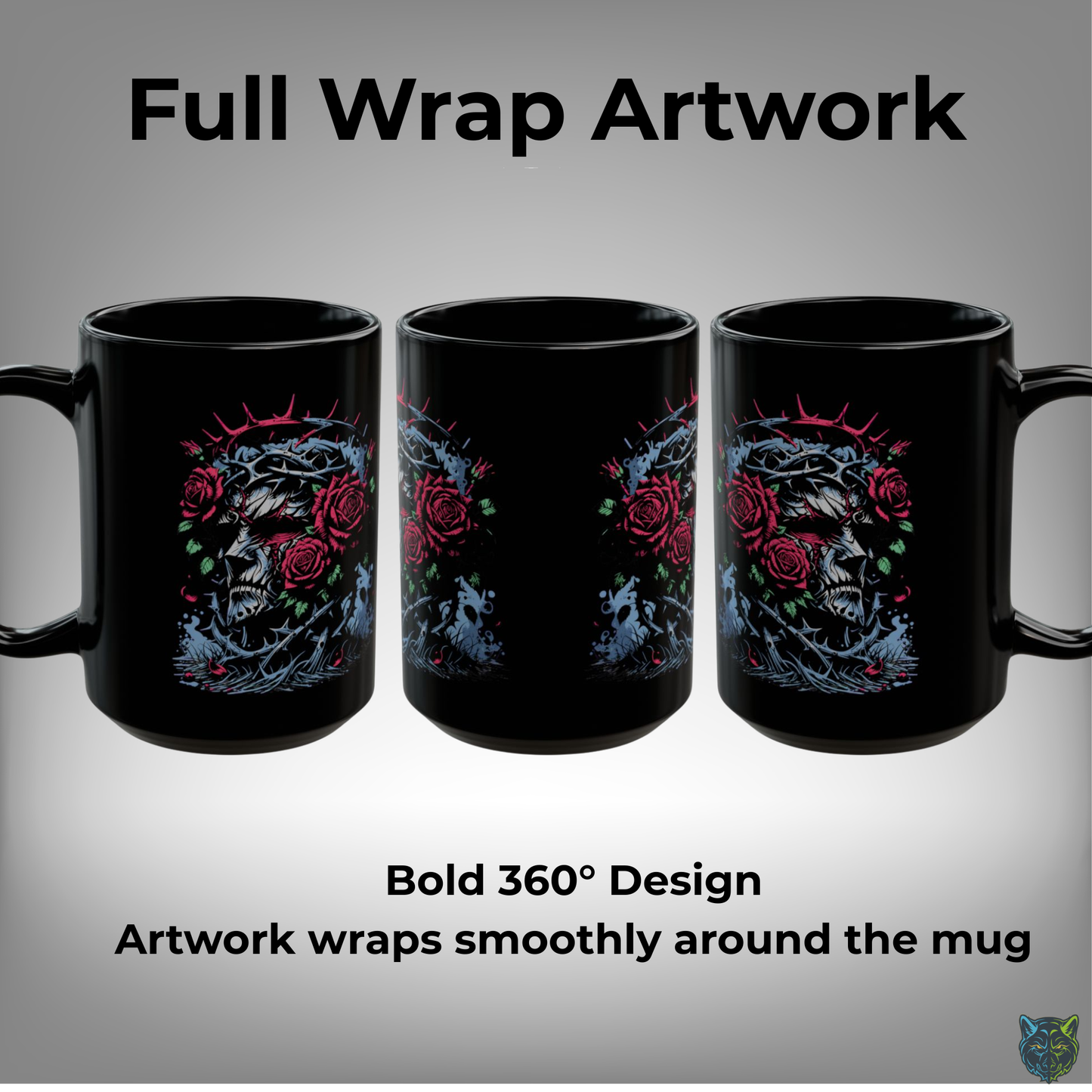 Skull Coffee Mug Gothic Rose Thorn Crown Black Ceramic 15oz Dark Aesthetic Cup Gift by Lair Gadgets