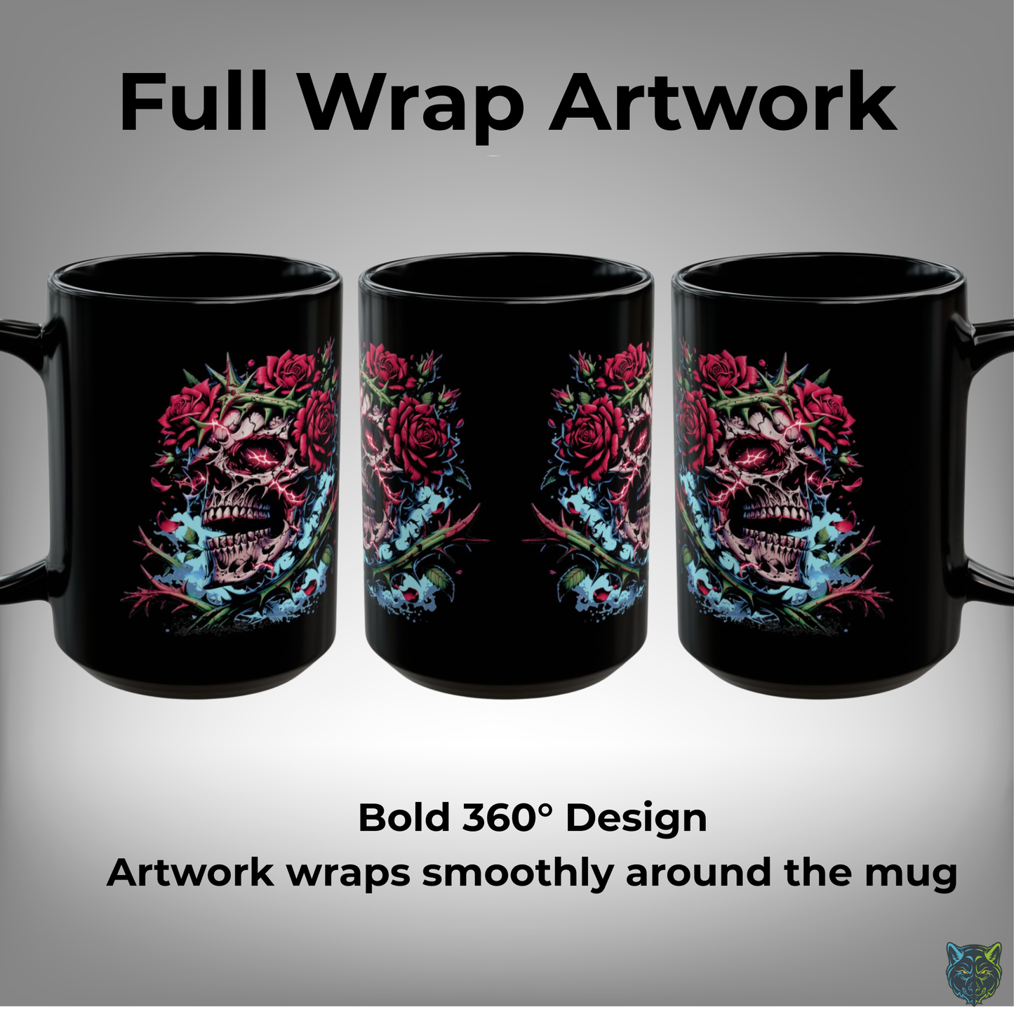Skull Coffee Mug Lightning Rose Thorn Crown Black Ceramic 15oz Gothic Dark Aesthetic Cup Gift by Lair Gadgets