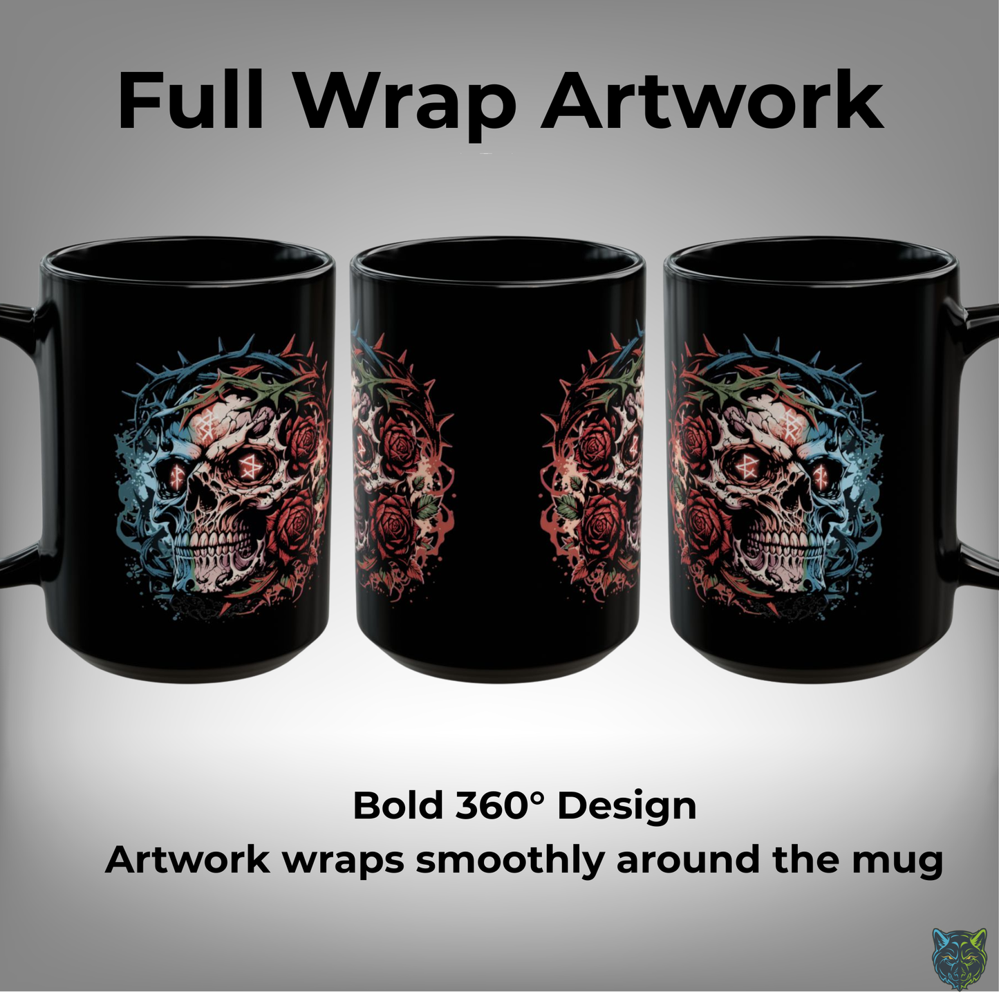 Skull Coffee Mug Thorn Crown Rose Gothic Black Ceramic 15oz Dark Aesthetic Cup Gift by Lair Gadgets
