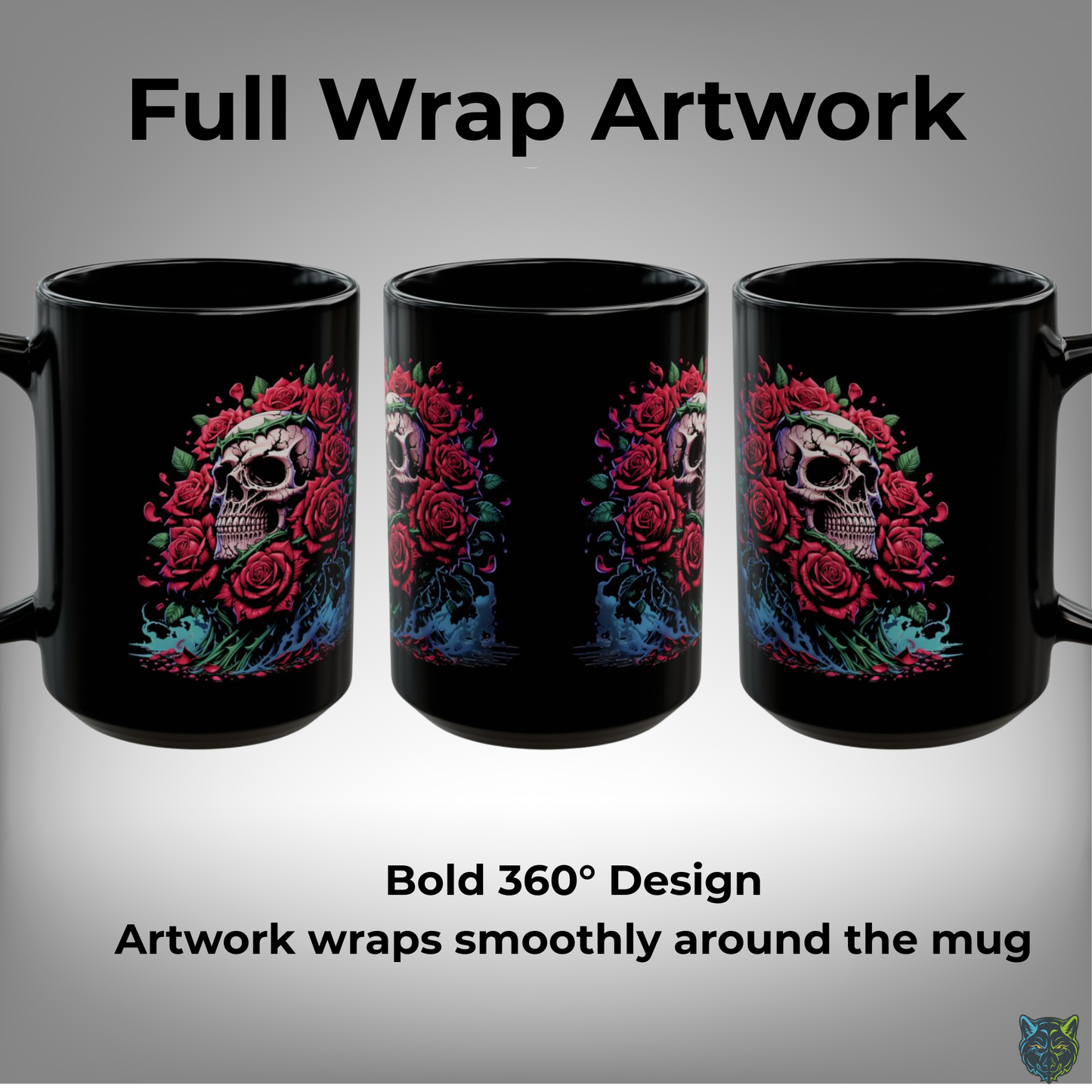 Skull Coffee Mug Red Rose Gothic Black Ceramic 15oz Dark Aesthetic Cup Gift by Lair Gadgets