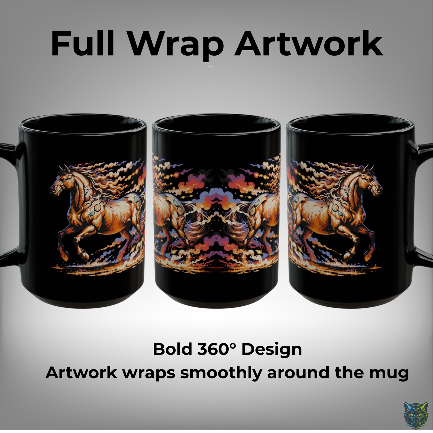 Horse Coffee Mug Running Fire Horse Ceramic Coffee Cup 15oz Black Western Style Gift for Horse Lovers by Lair Gadgets