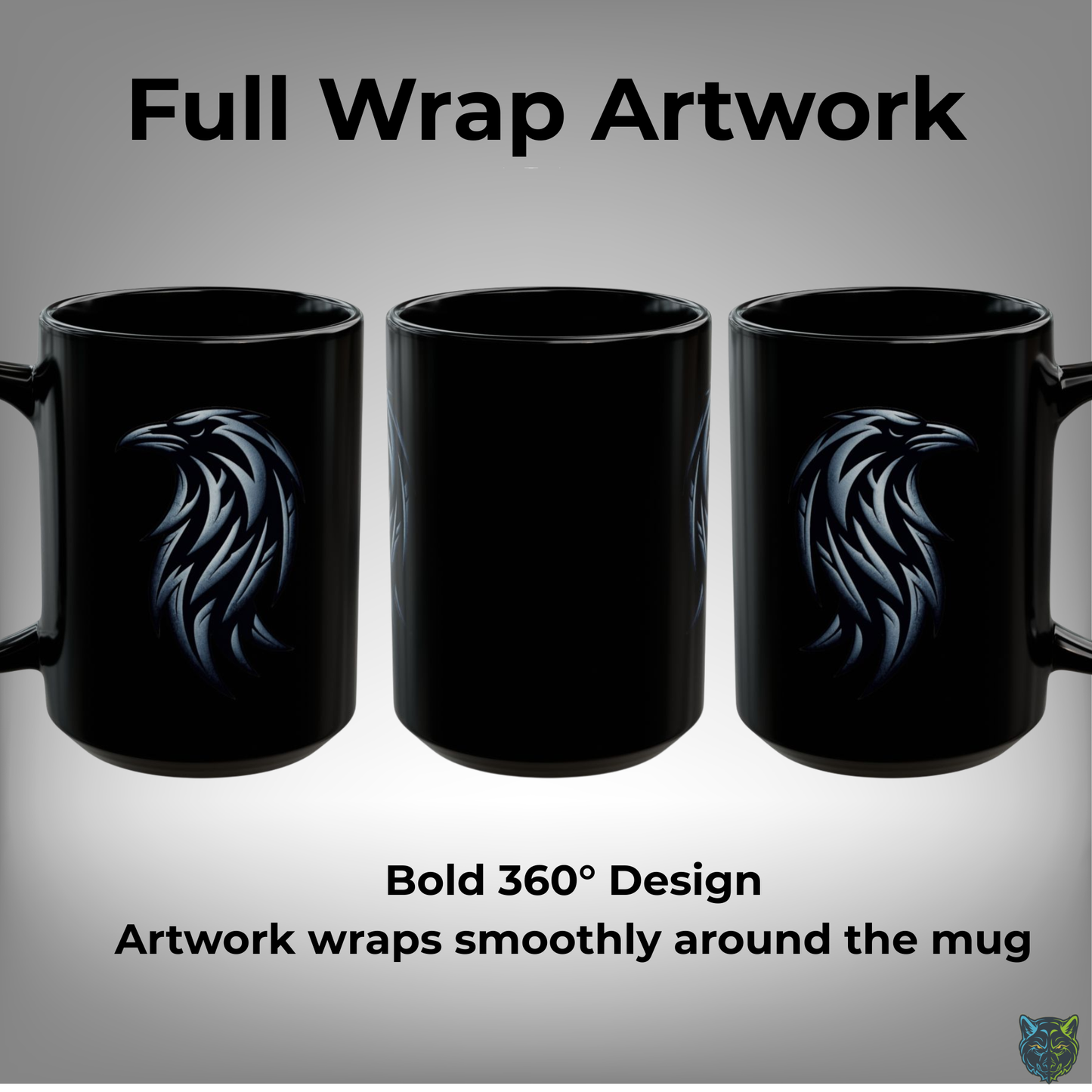 Raven Coffee Mug Minimalist Bird Head Design Black Ceramic 15oz Gothic Modern Style by Lair Gadgets