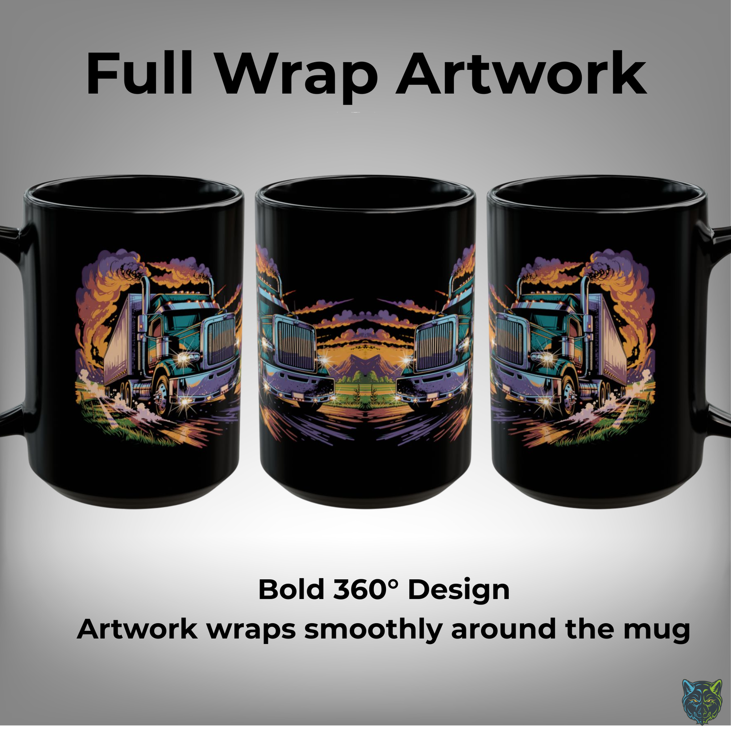 Truck Driver Coffee Mug Semi Truck Design Black Ceramic 15oz Long Haul Gift by Lair Gadgets