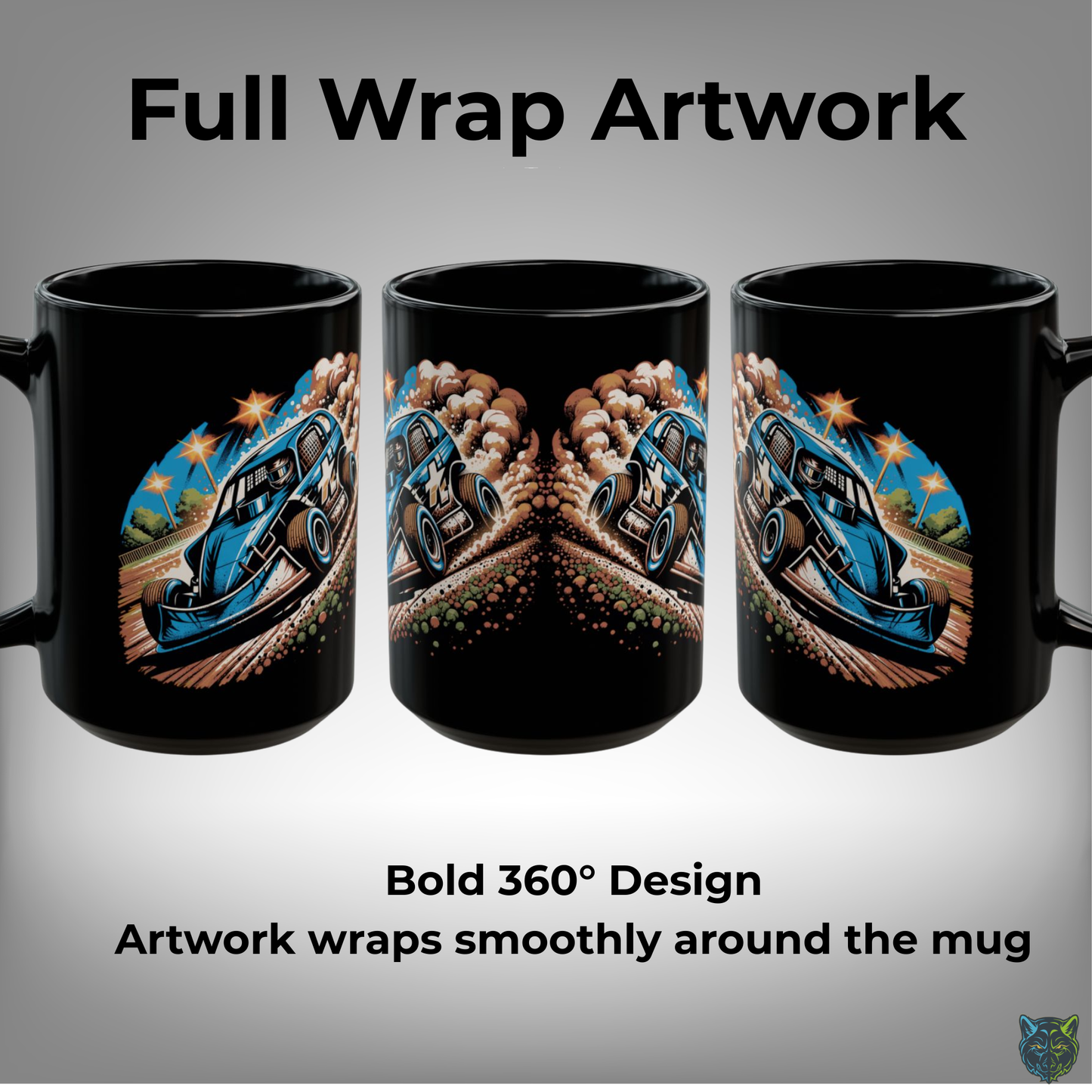 Dirt Track Racing Coffee Mug Race Car Design Black Ceramic 15oz Speedway Gift by Lair Gadgets