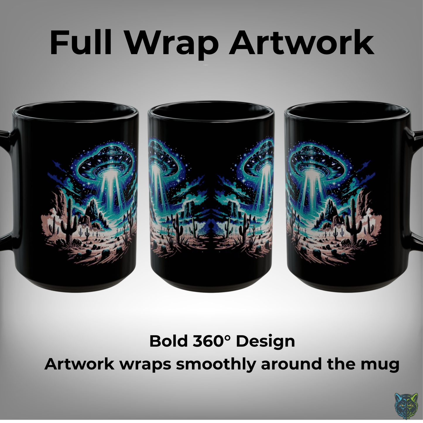 UFO Coffee Mug Alien Spaceship Desert Design Black Ceramic 15oz Sci Fi Gift by Lair Gadgets