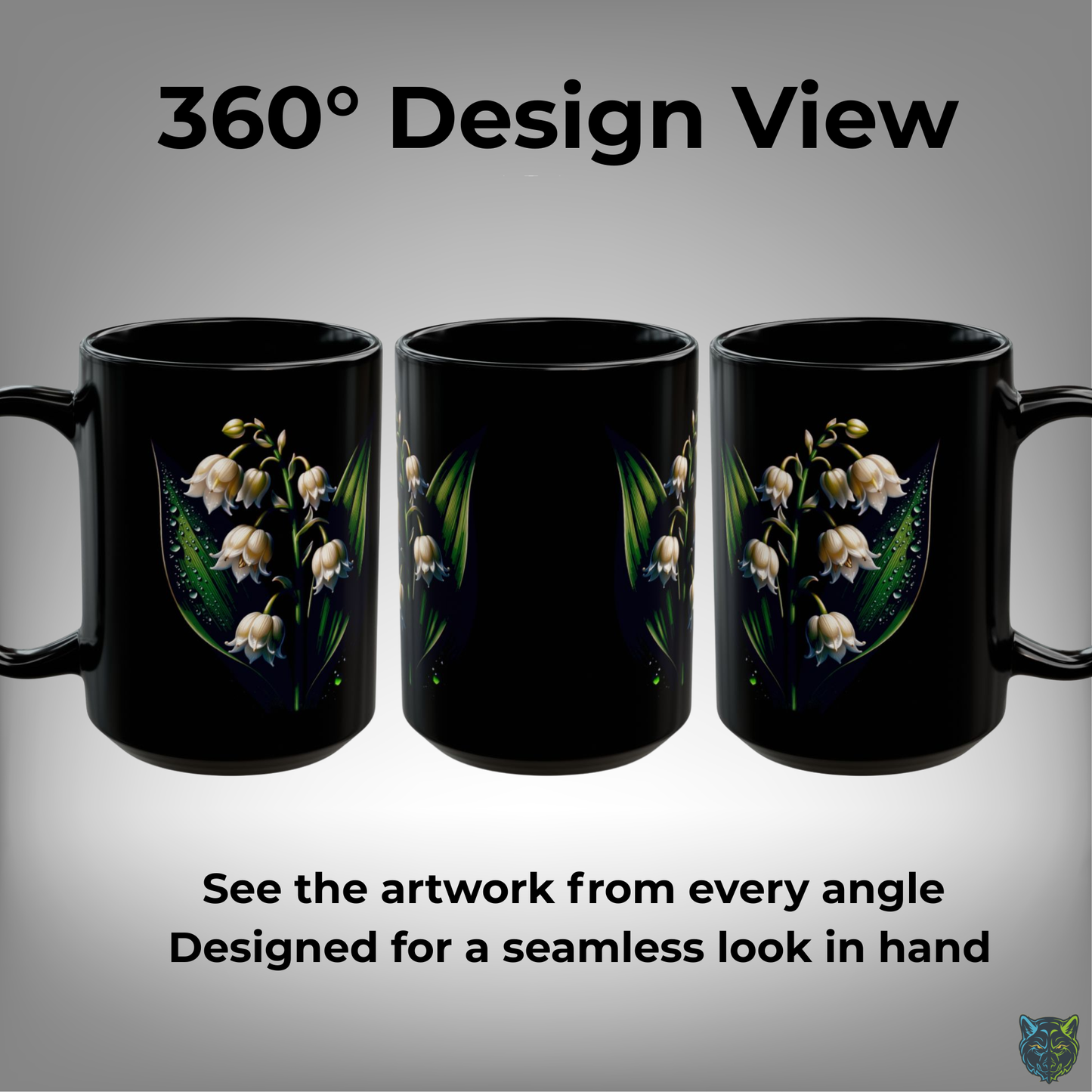 Lily Coffee Mug Lily of the Valley Design Black Ceramic 15 Oz Floral Gift by Lair Gadgets