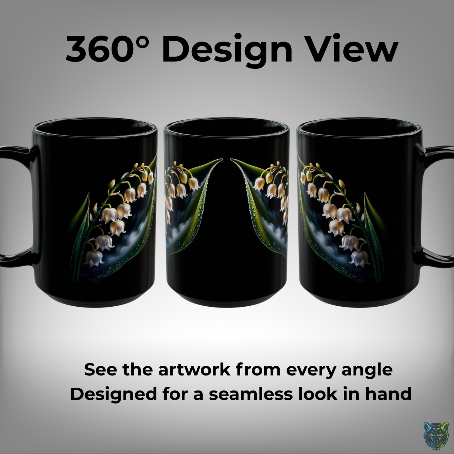 Lily Coffee Mug Lily of the Valley Dewdrop Design Black Ceramic 15 Oz Floral Gift by Lair Gadgets