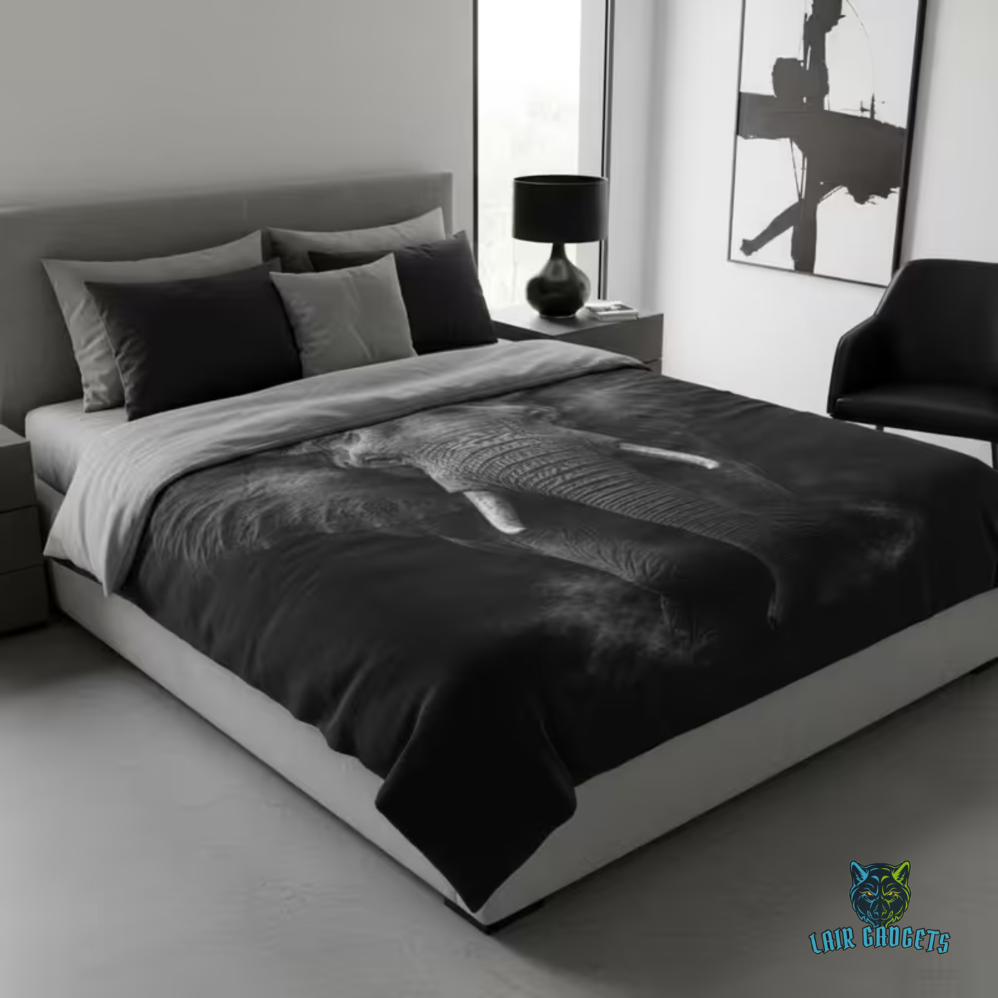 Elephant Throw Blanket 60x80 – Monochrome Wildlife Plush Blanket for Couch Bed Sofa – Luxury Black Safari Decor – Shadow Titan by Lair Gadgets