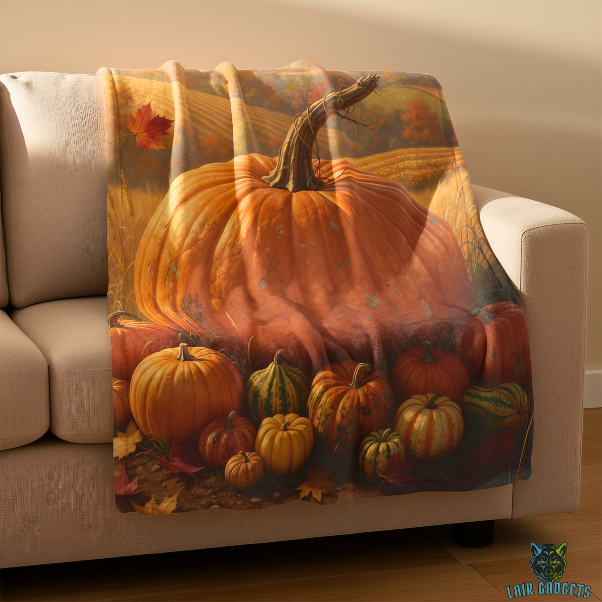 Giant Heirloom Pumpkin Harvest Field Plush Throw Blanket