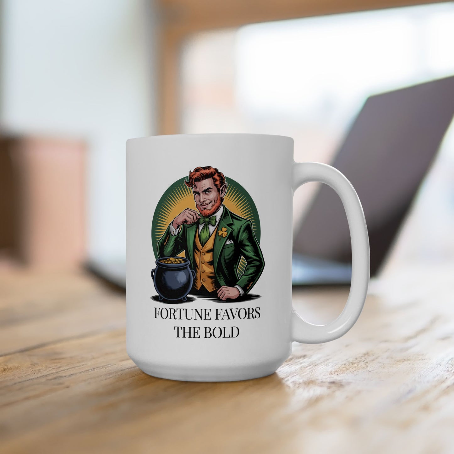 Fortune Favors The Bold -Male Ceramic Mug, (15oz)