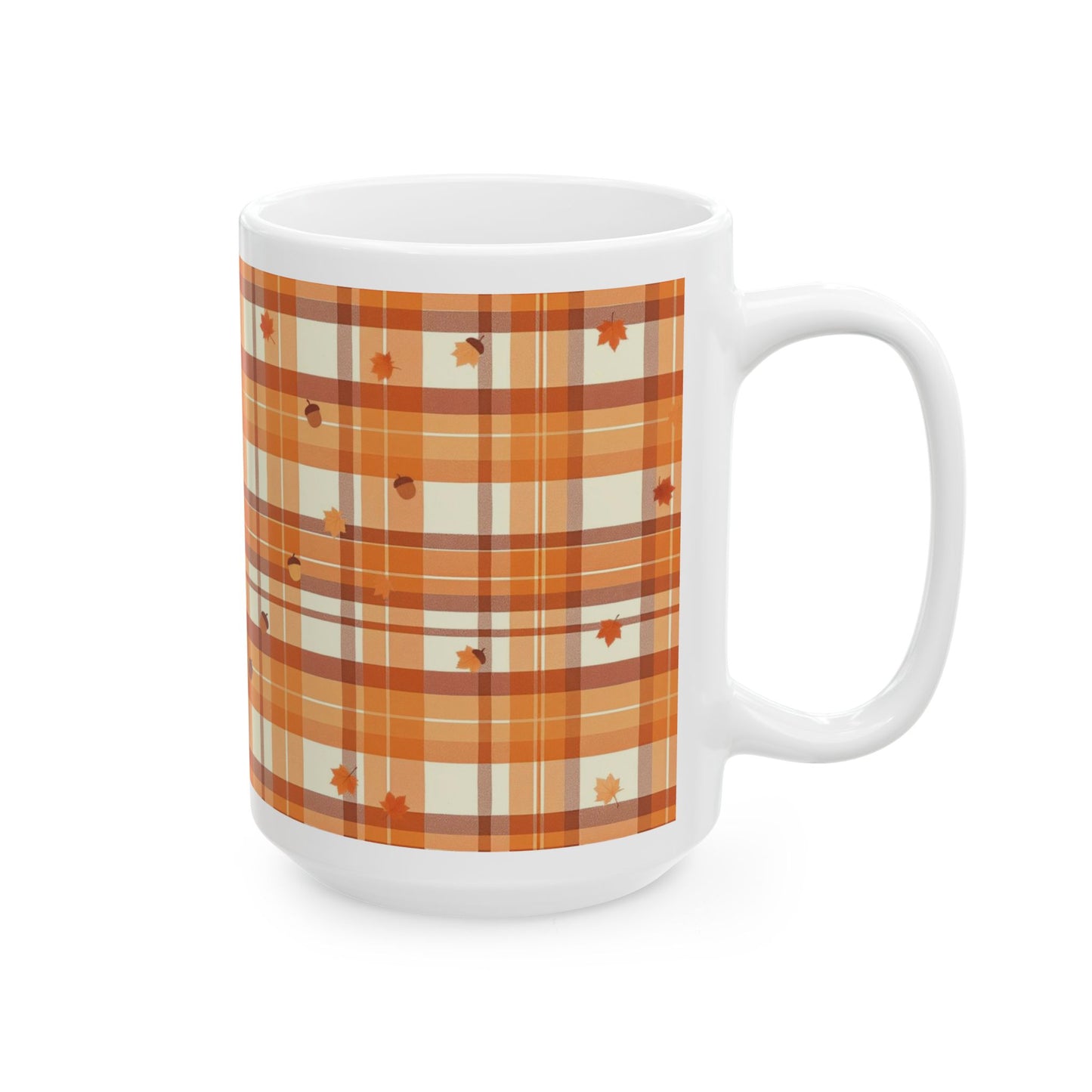 Autumn Plaid Ceramic Mug - Cozy Hot Beverage Cup for Fall, Thanksgiving Gift, Seasonal Décor, Coffee, Tea Lover's Gift, 11oz & 15oz