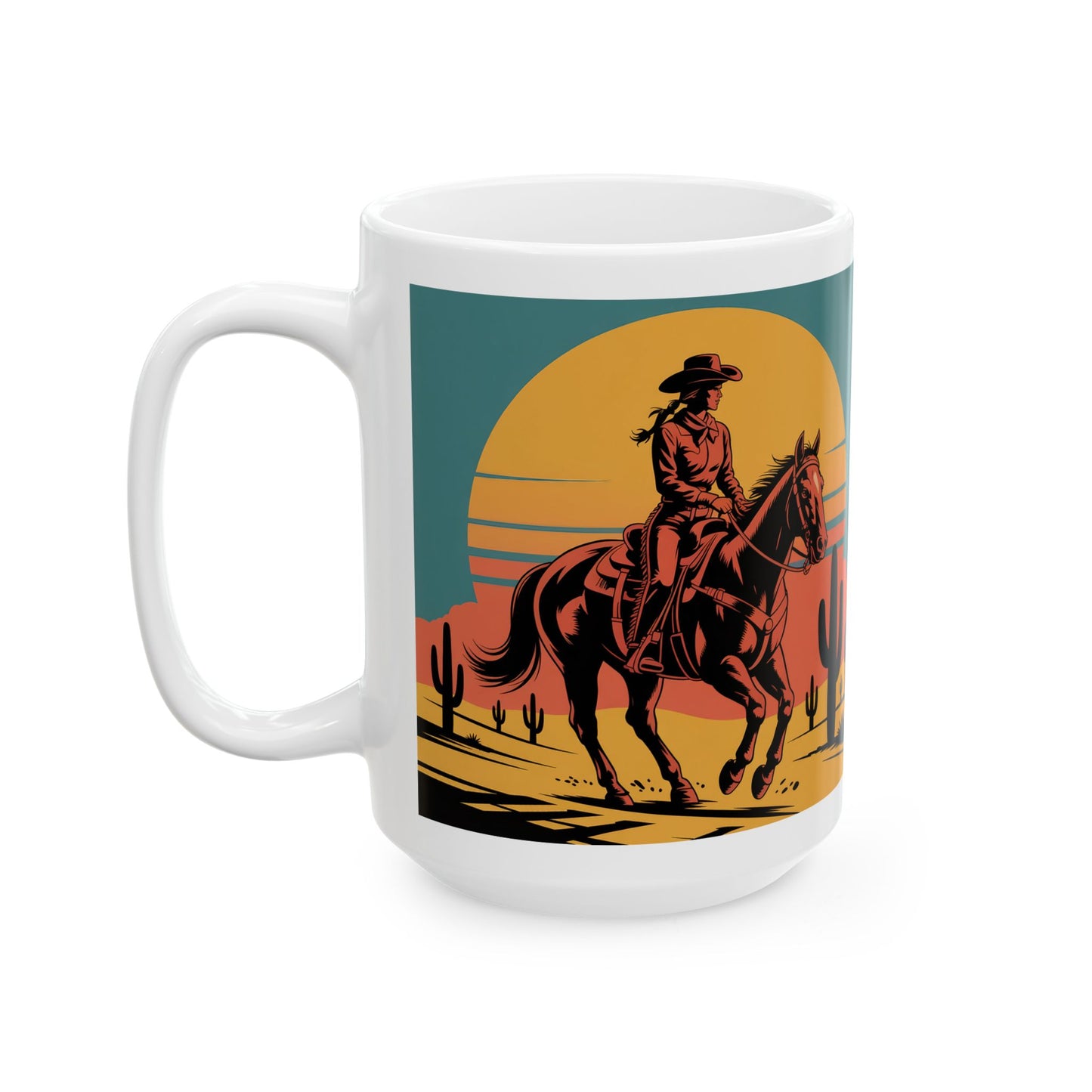 Cowgirl riding Ceramic Mug, (11oz, 15oz)