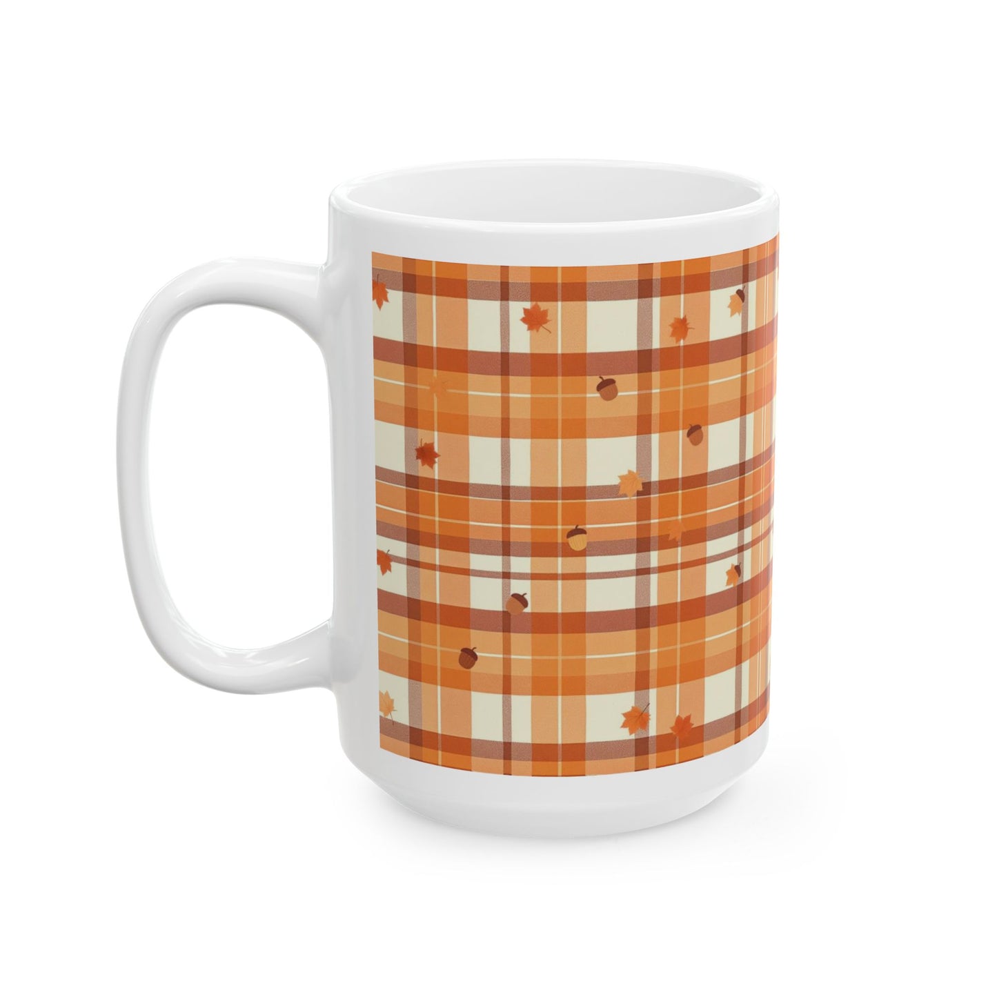 Autumn Plaid Ceramic Mug - Cozy Hot Beverage Cup for Fall, Thanksgiving Gift, Seasonal Décor, Coffee, Tea Lover's Gift, 11oz & 15oz
