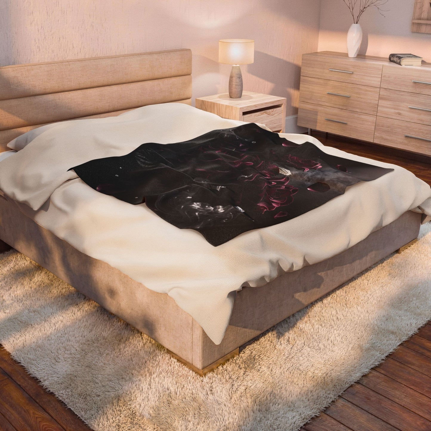 Rose Throw Blanket – Dark Floral Decor with Burgundy Blooms – Soft Plush Accent for Couch Bed Chair – by Lair Gadgets