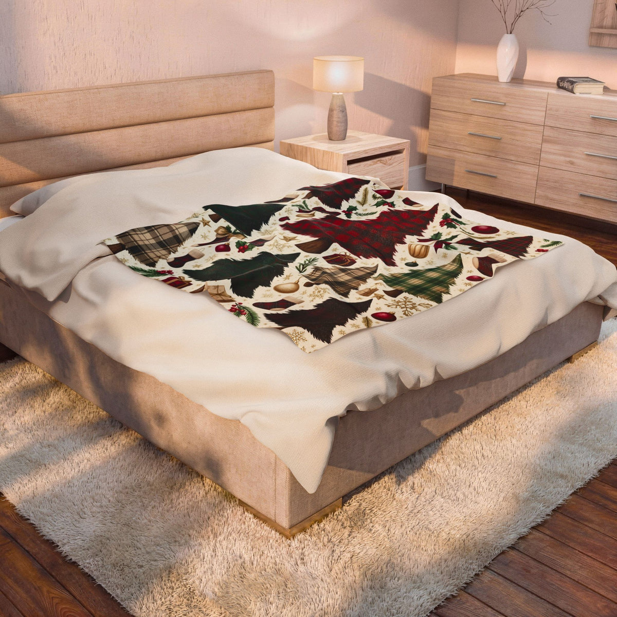 Plaid Christmas Tree Velveteen Plush Blanket