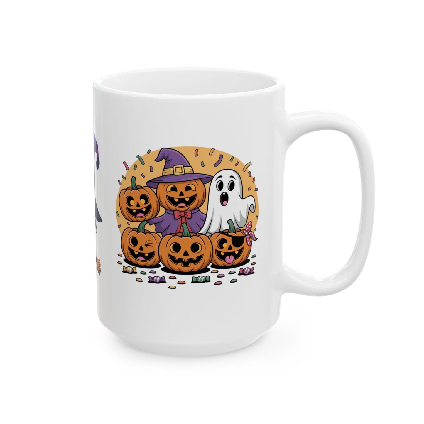Halloween Mug, Cute Witch and Ghost Design, Perfect for Fall, Autumn, Halloween Decor, Ceramic Coffee Cup