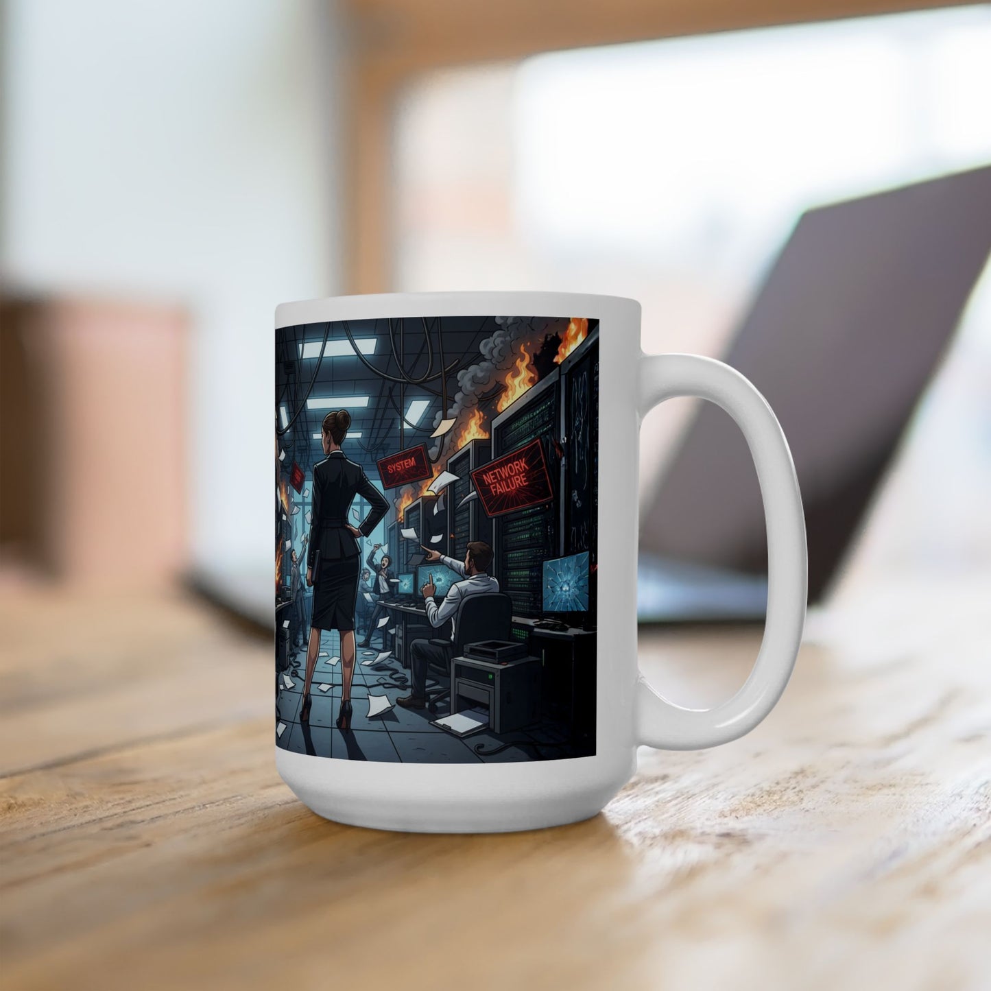 Calm Under Pressure Ceramic Mug — Female Executive in Control Room (15oz)