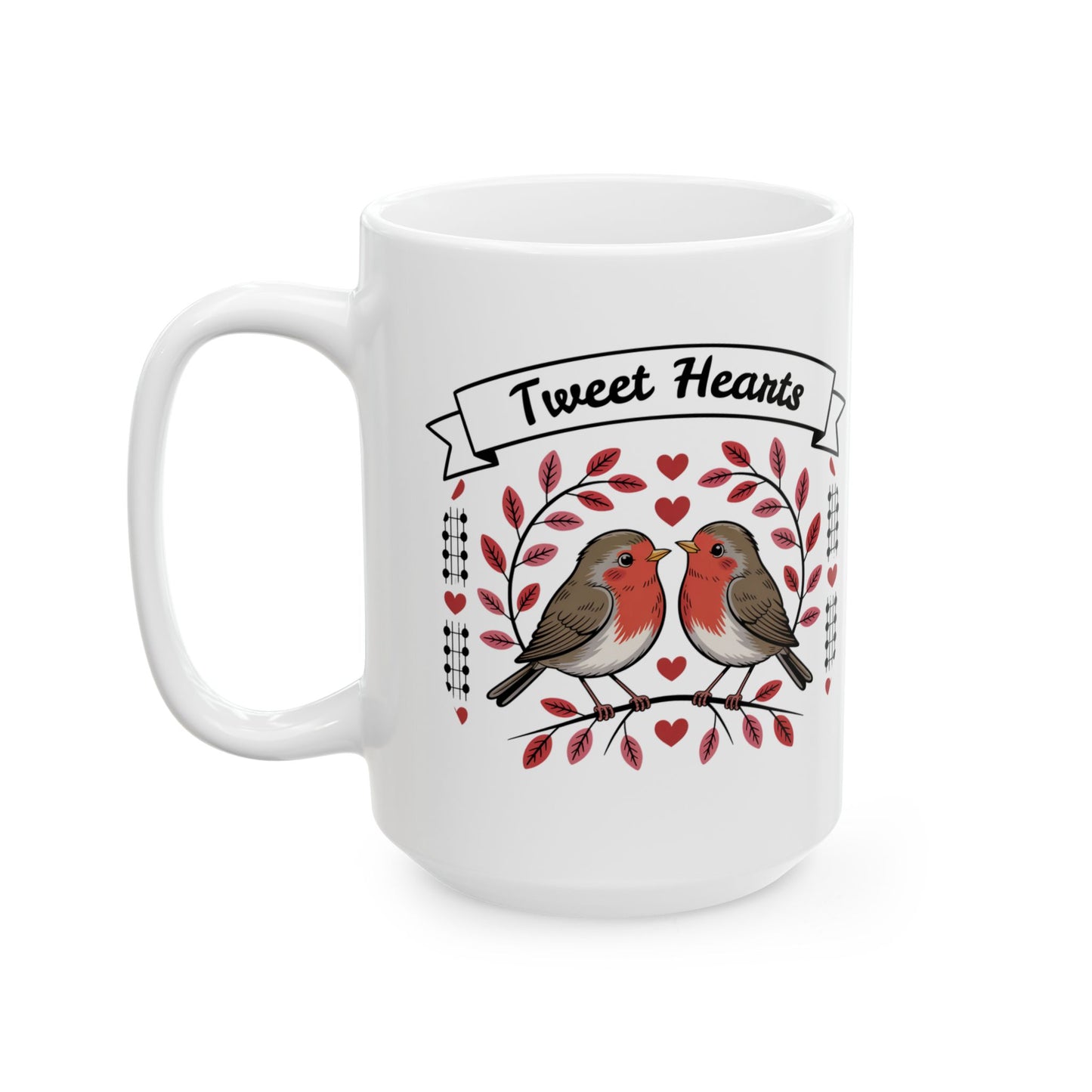 Robin Bird Ceramic Mug — 'Tweet Hearts' - Score 84