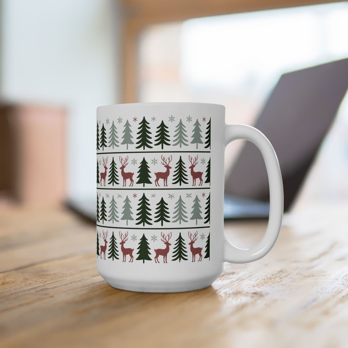 Festive Holiday Mug, Reindeer Design, Christmas Gift, Cozy Winter Vibes, Ceramic Coffee Cup, 11oz 15oz Options