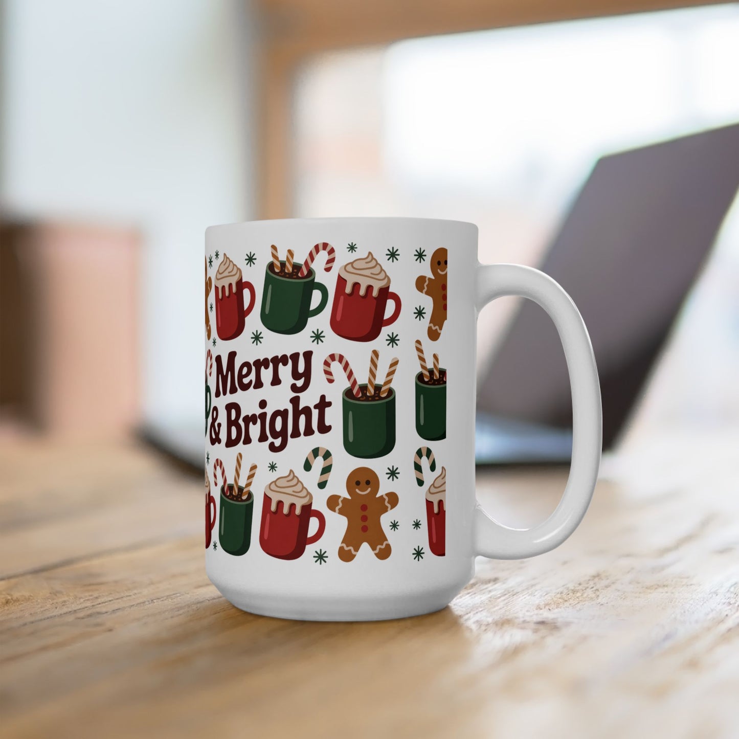 Merry & Bright Holiday Ceramic Mug, Gift for Coffee Lovers, Christmas Mug, Festive Tea Cup, Holiday Gatherings