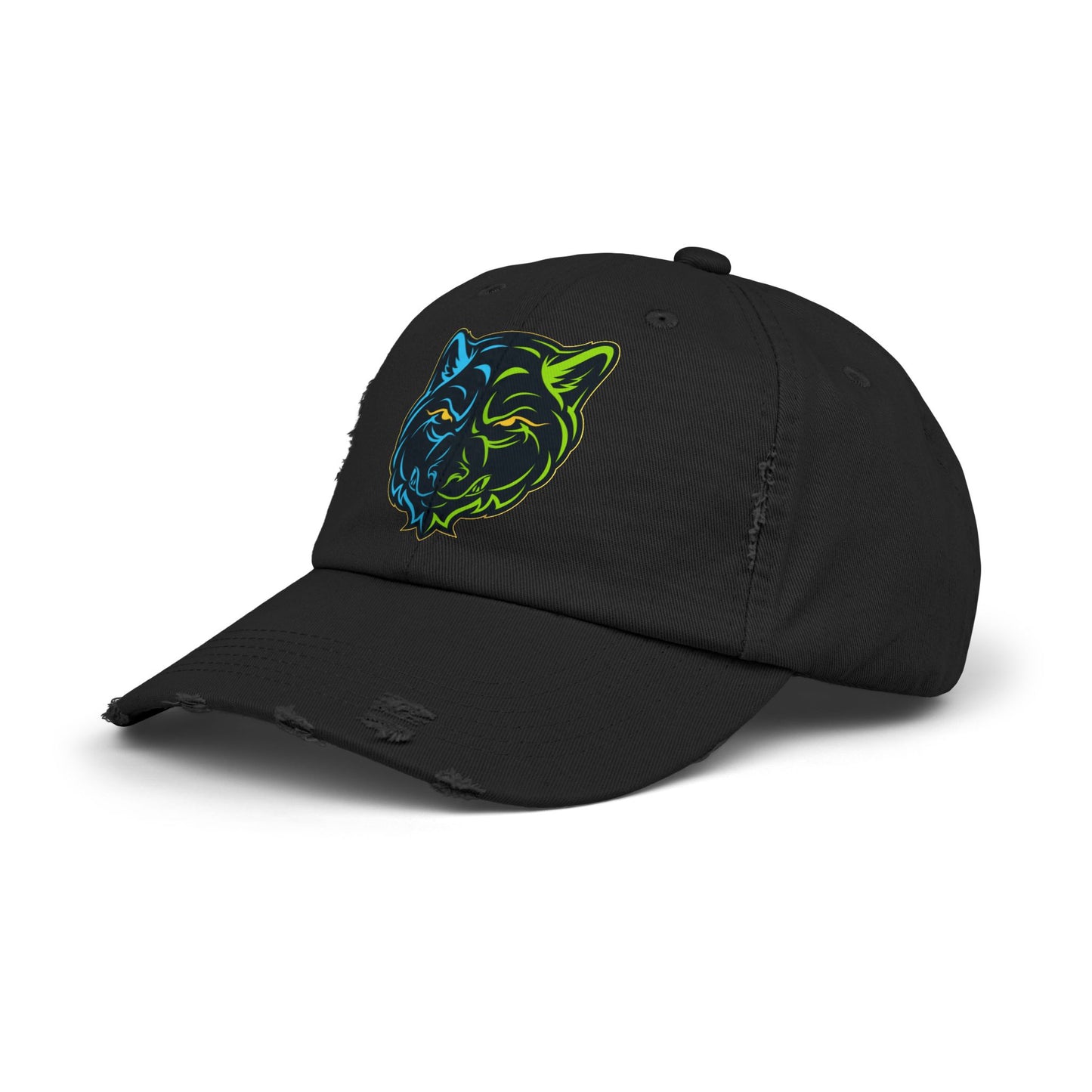 Lair Gadgets Vibrant Distressed Cap with Wolf Design | Unisex Cap for Outdoor Adventures, Casual Style, Gift for Animal Lovers, Summer Accessory
