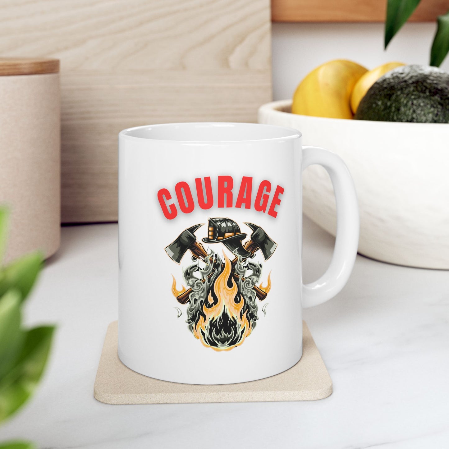 Courage Ceramic Mug - Motivational Coffee Cup, Inspirational Gift, Dog Lover Drinkware, Courage Quote Espresso Mug, Unique Home Office Decor