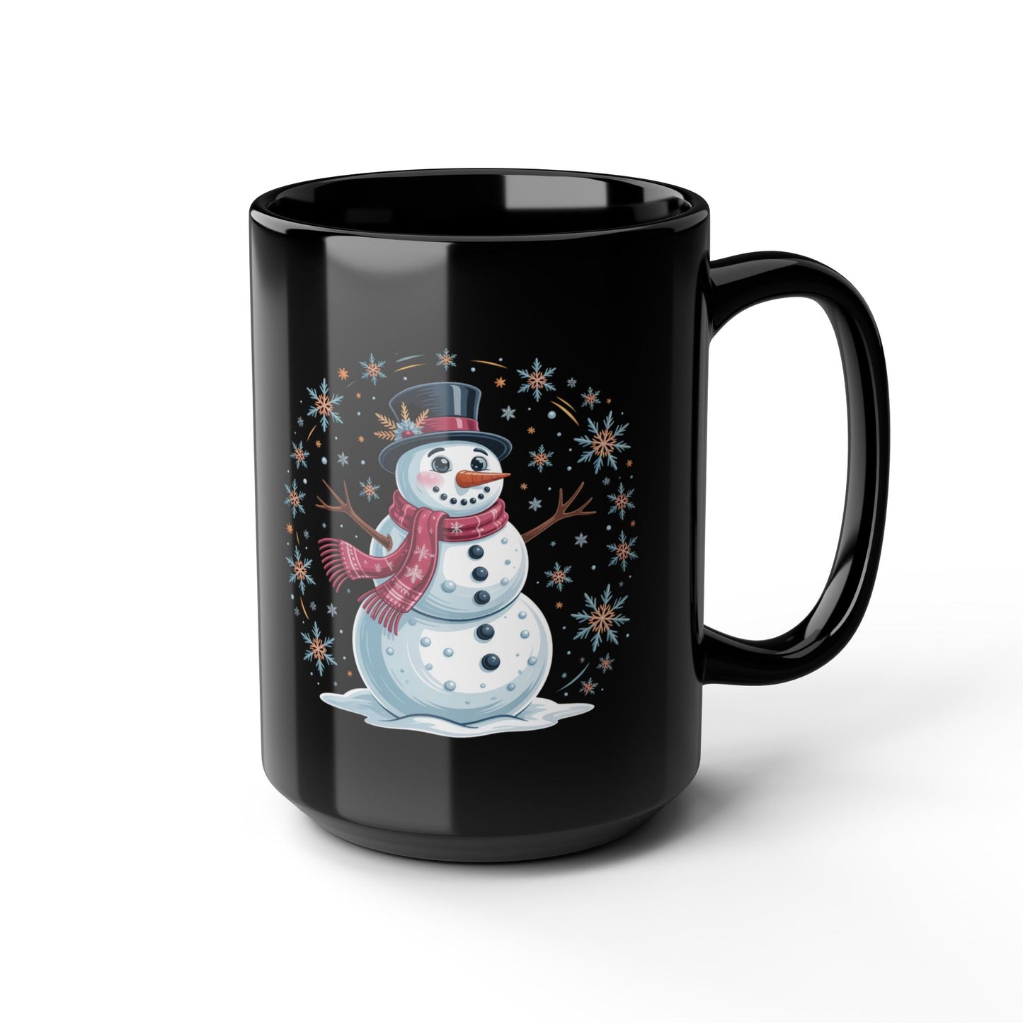 Frostlight Snowman Mug by Lair Gadgets – 15 oz Black Ceramic Coffee Cup with Festive Holiday Design