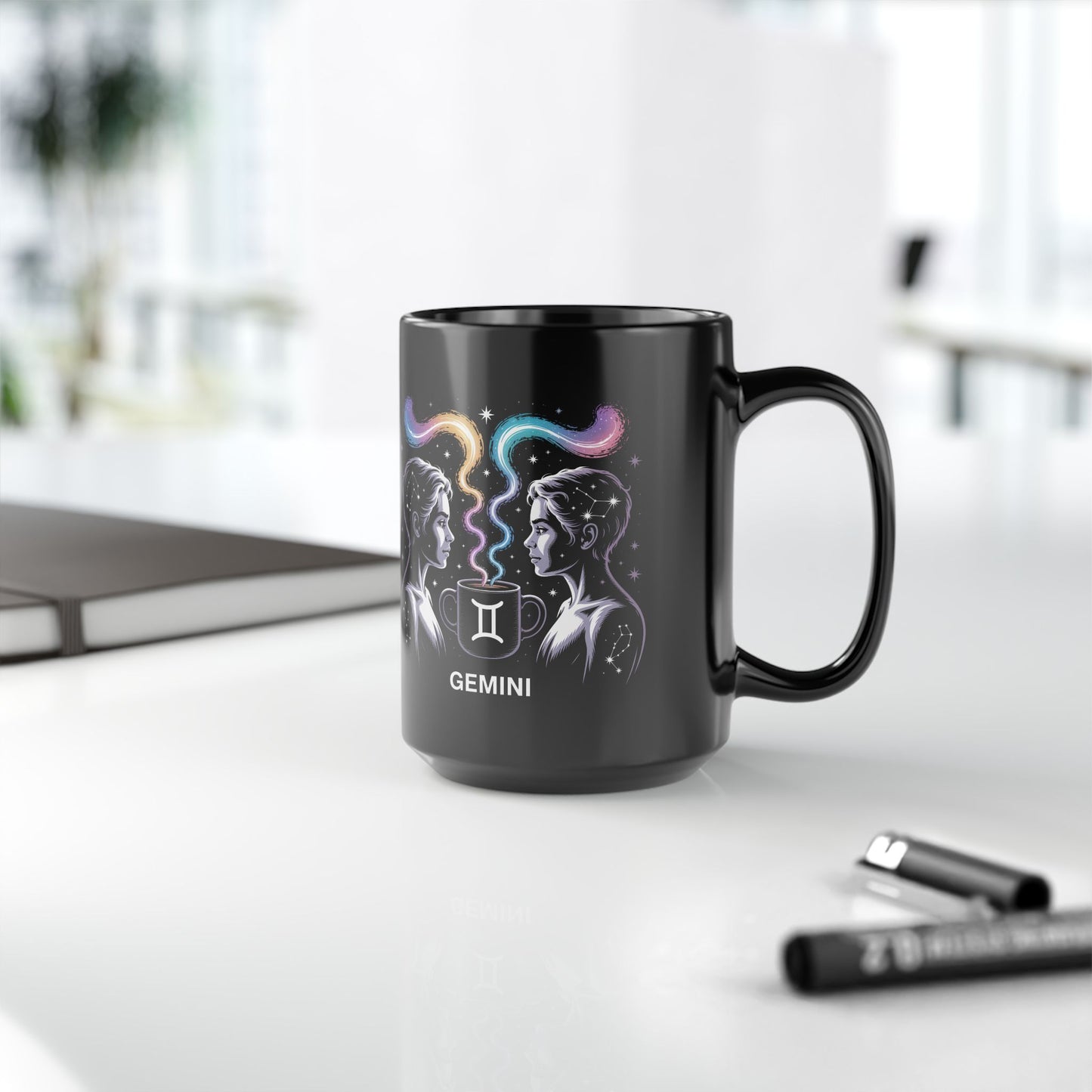 Gemini Zodiac Black Mug - Astrology Coffee Cup, Star Sign Gift, Horoscope Drinkware, Celestial Art Mug, Cute Astrology Present