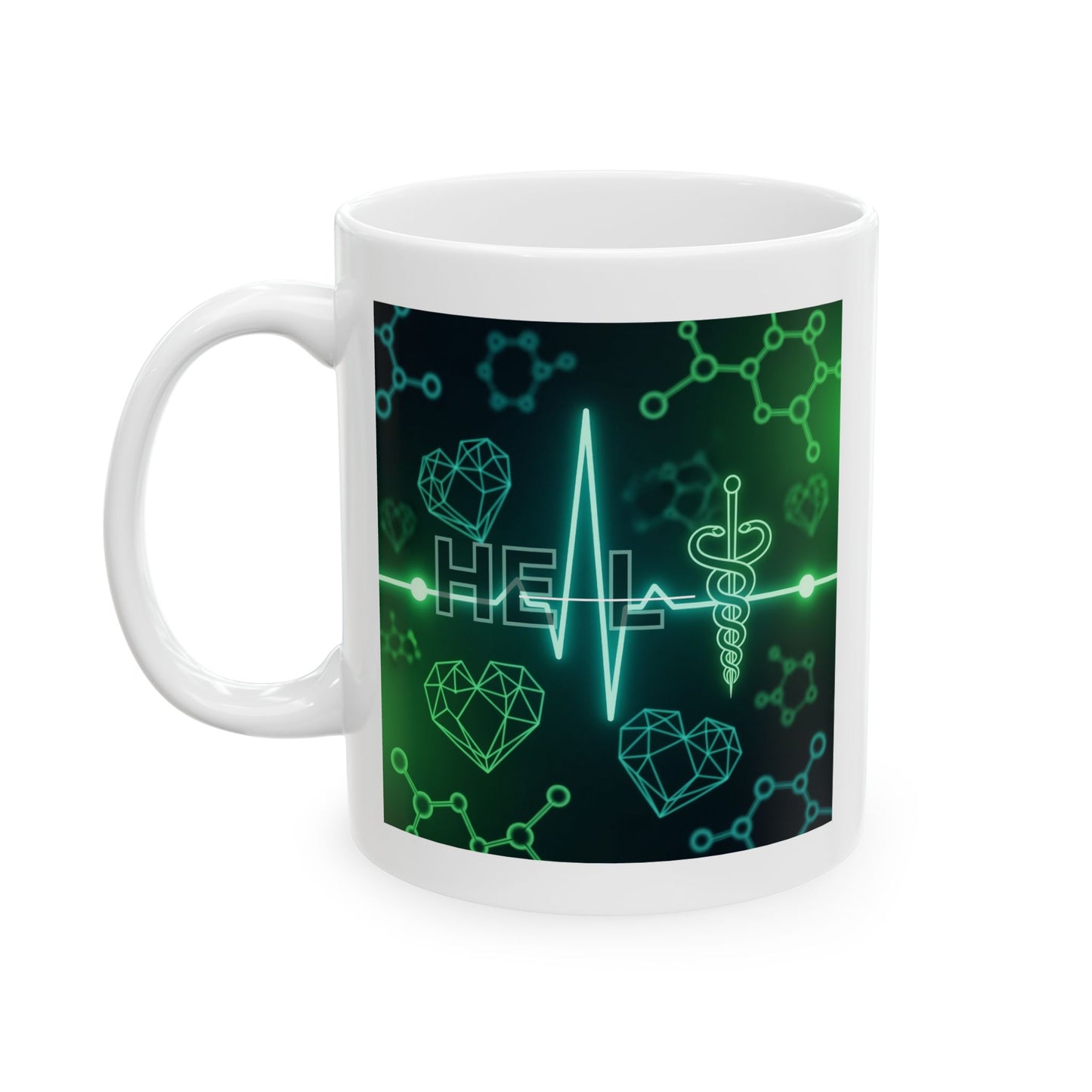 Medical Mug, Healthcare Coffee Mug, Caduceus Mug, Science Mug, Doctor Mug, Nurse Mug, Gift for Med Students, Heartbeat Mug, Molecular Mug