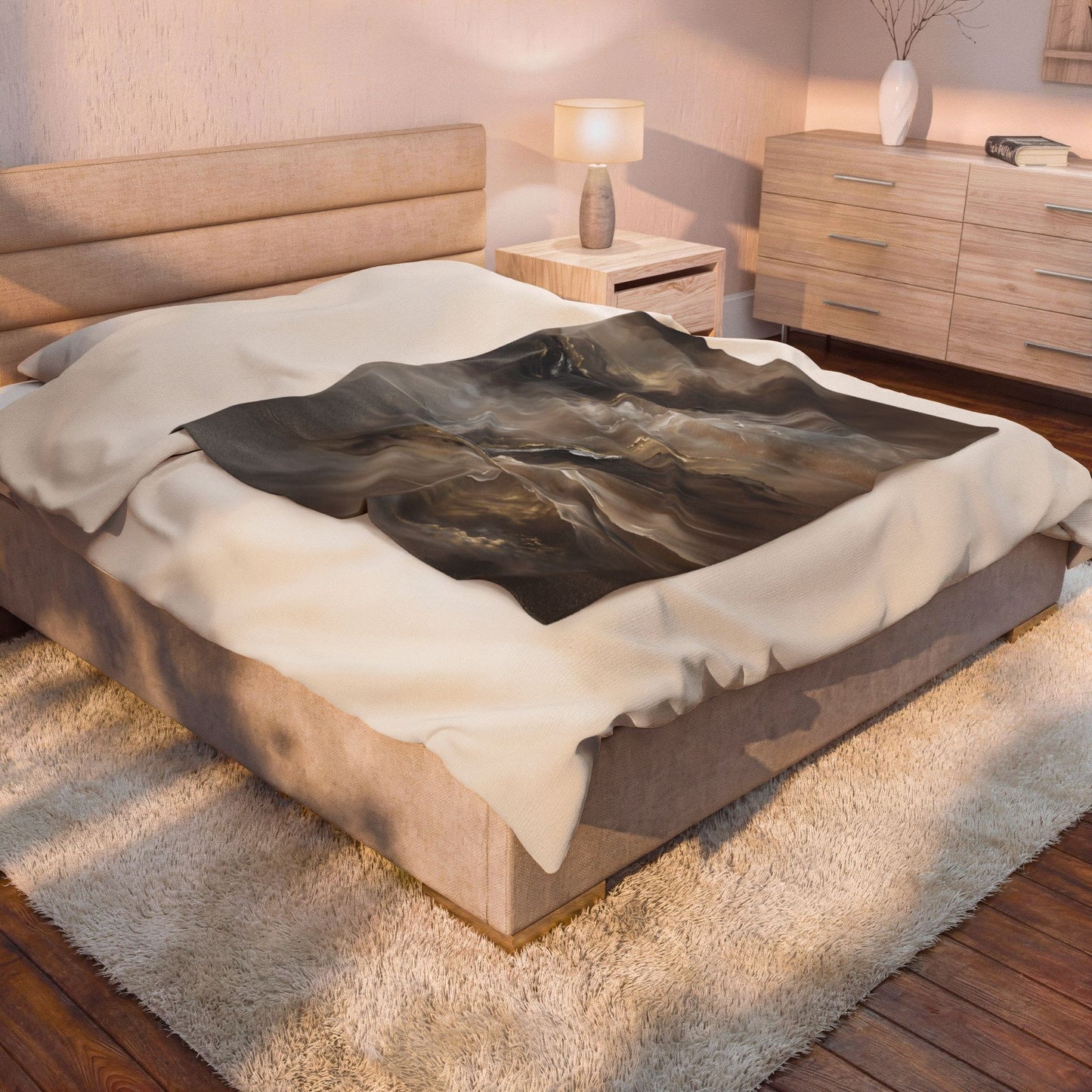 Abstract Neutral Throw Blanket 60x80 – Beige Gray Modern Home Decor – Soft Plush Accent Cover for Sofa Bed Chair – by Lair Gadgets