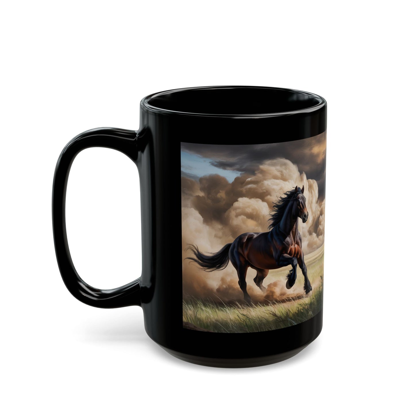Horse Coffee Mug Running Prairie Stallion Black Ceramic 15oz Western Equestrian Gift by Lair Gadgets