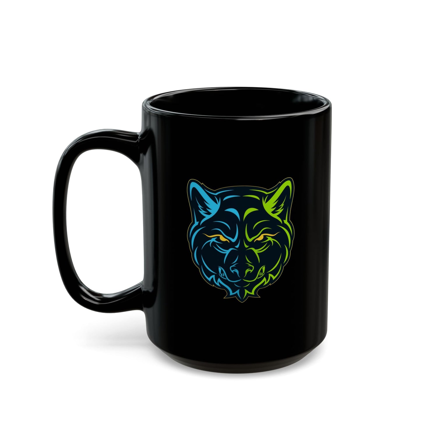 Lair Gadgets Vibrant Wolf Ceramic Coffee Mug, Glossy Black Finish, Ideal for Everyday Use