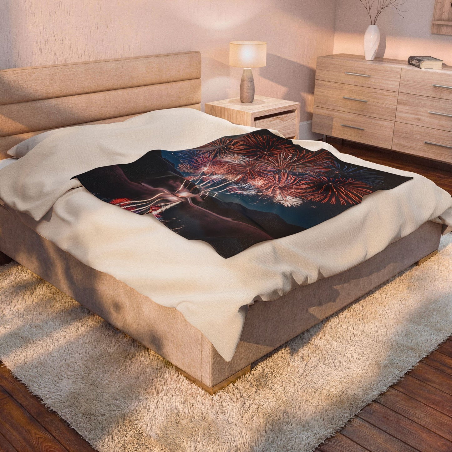 Fireworks Throw Blanket – Patriotic Lake Celebration Decor – Soft Plush Americana Accent for Couch Bed Chair – by Lair Gadgets