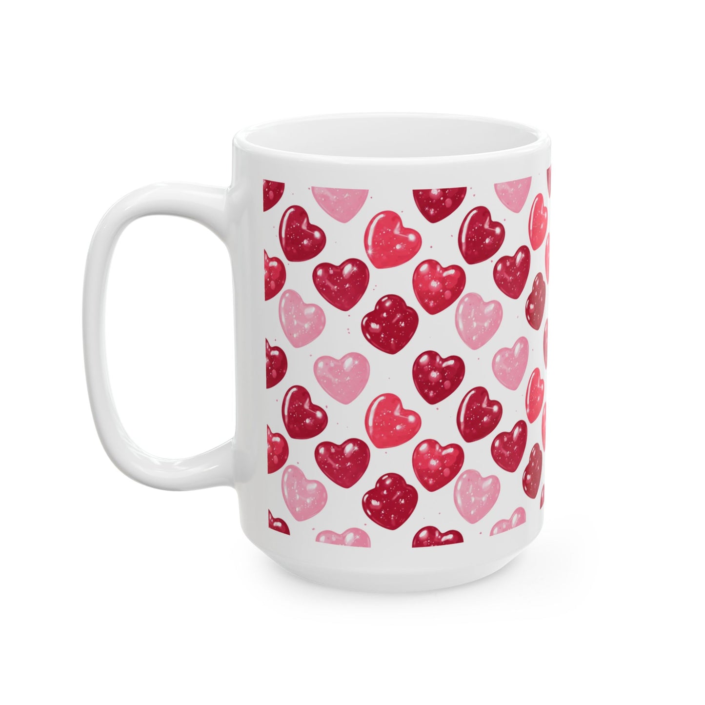 Heart Pattern Ceramic Mug – Pink & Red (15oz)- Score 84