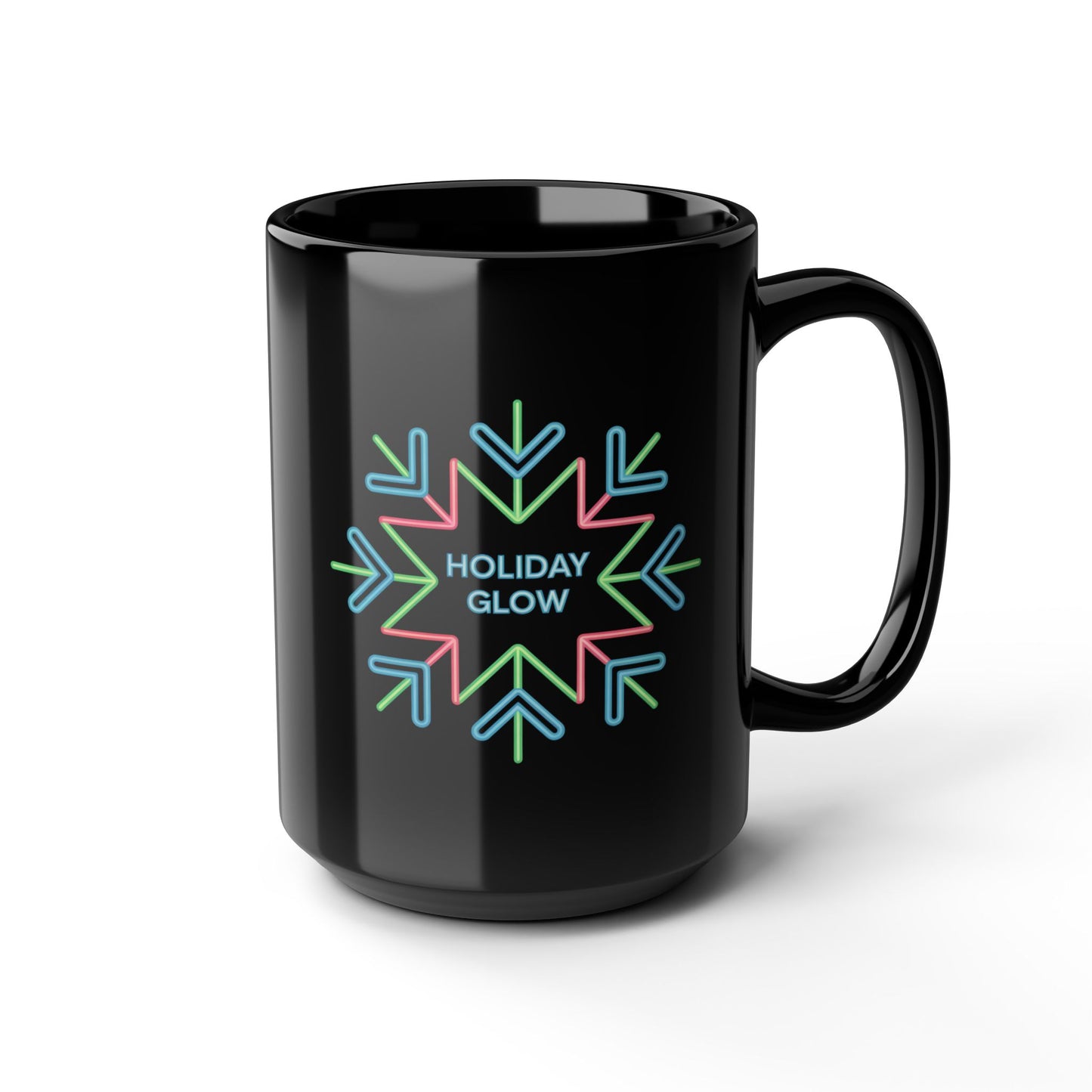 Holiday Glow Mug by Lair Gadgets – 15 oz Black Ceramic Coffee Cup with Neon Snowflake Design for Christmas and Winter