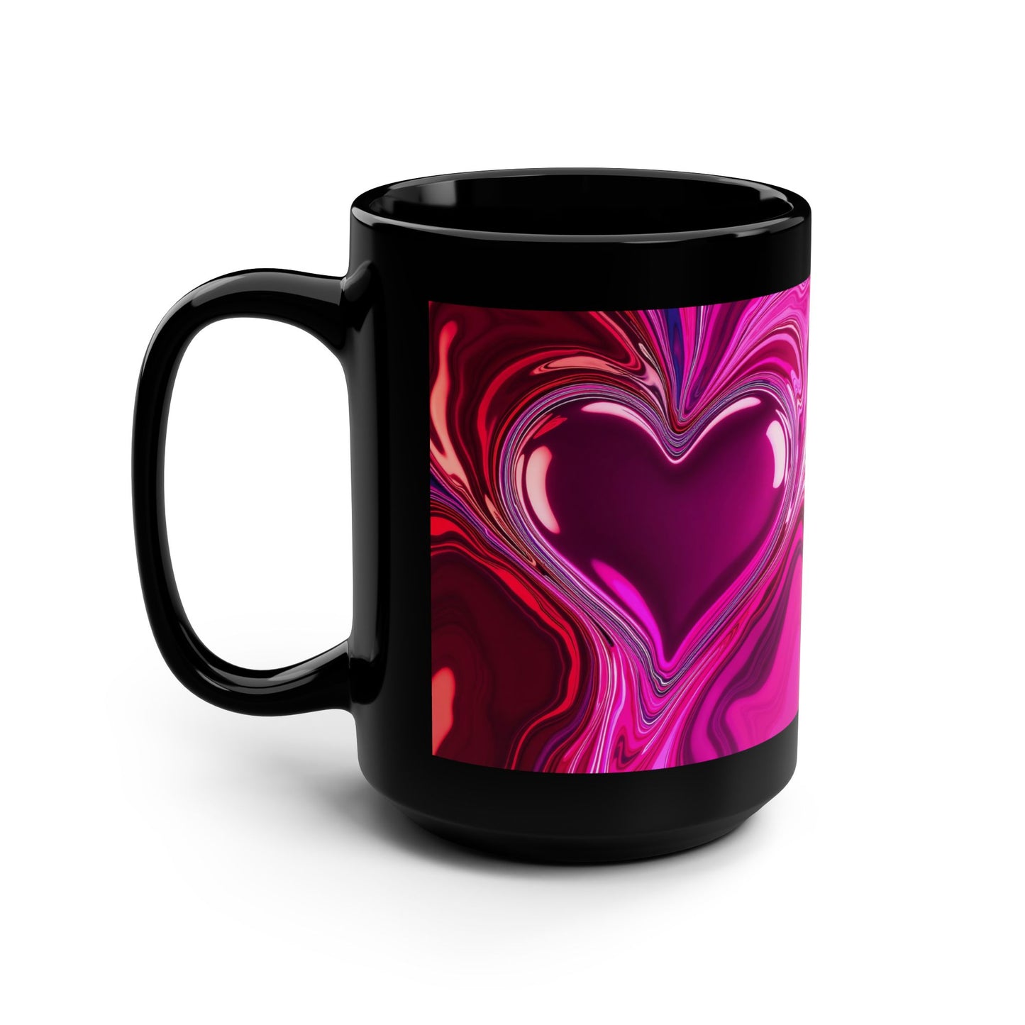Heart Swirl Black Mug — 15oz Pink Abstract Love Score 87