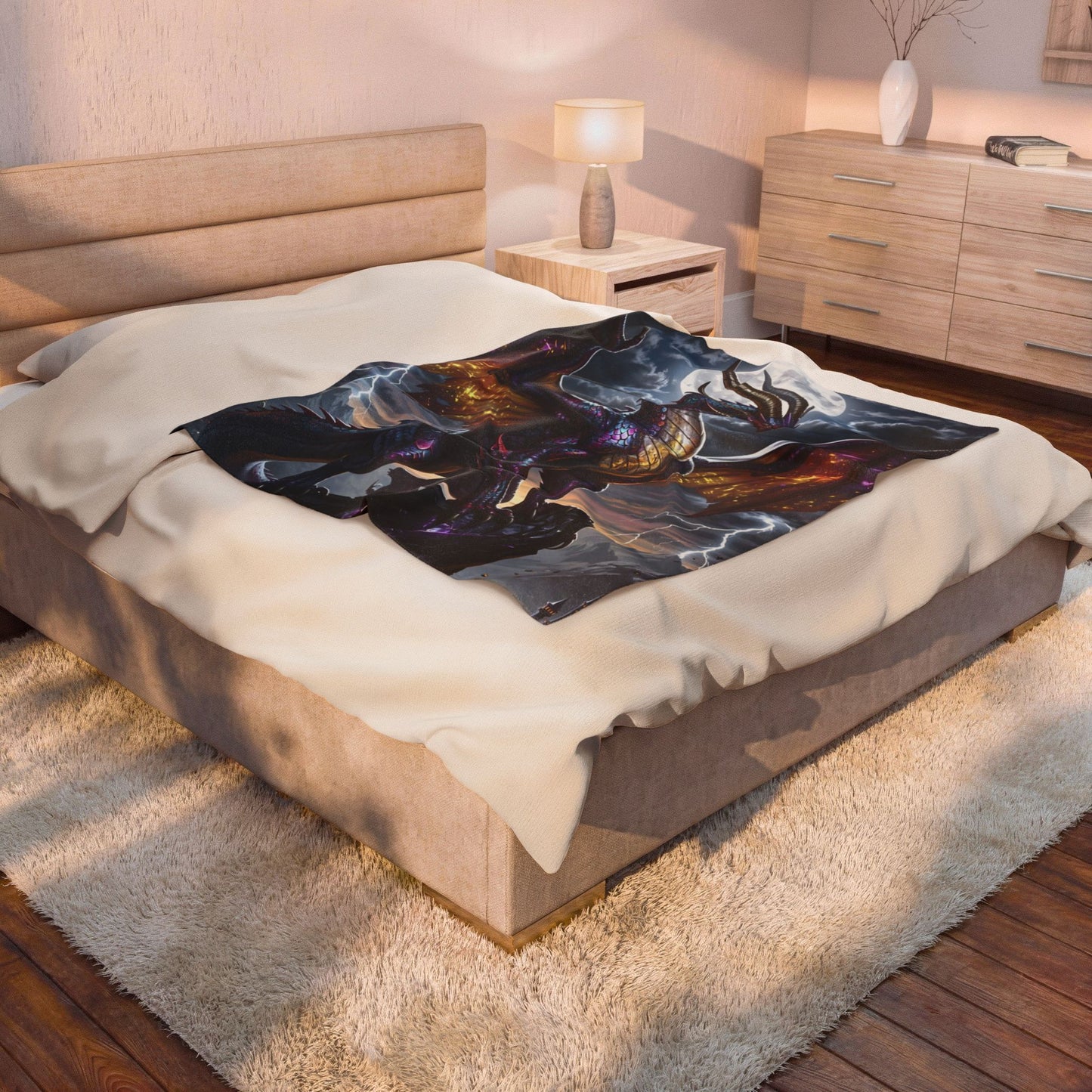 Dragon Throw Blanket – Plush Fantasy Blanket for Couch Bed Sofa – Moonlit Dragon Decor – Moonfire Ascendant by Lair Gadgets