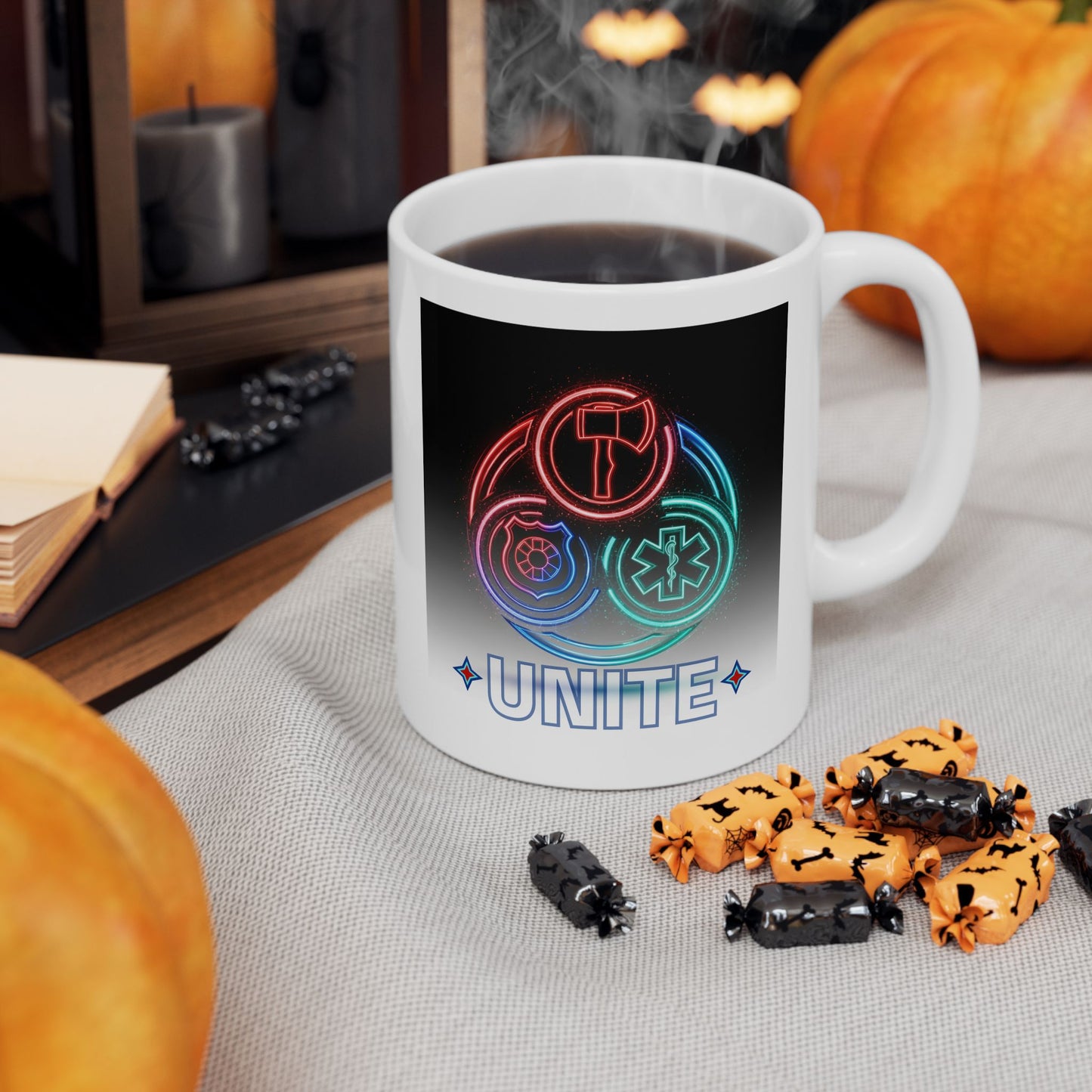Unite First Responder Mug, Firefighter Police EMT Design, Emergency Services Gift, Support Our Heroes Cup, United We Stand Coffee Mug