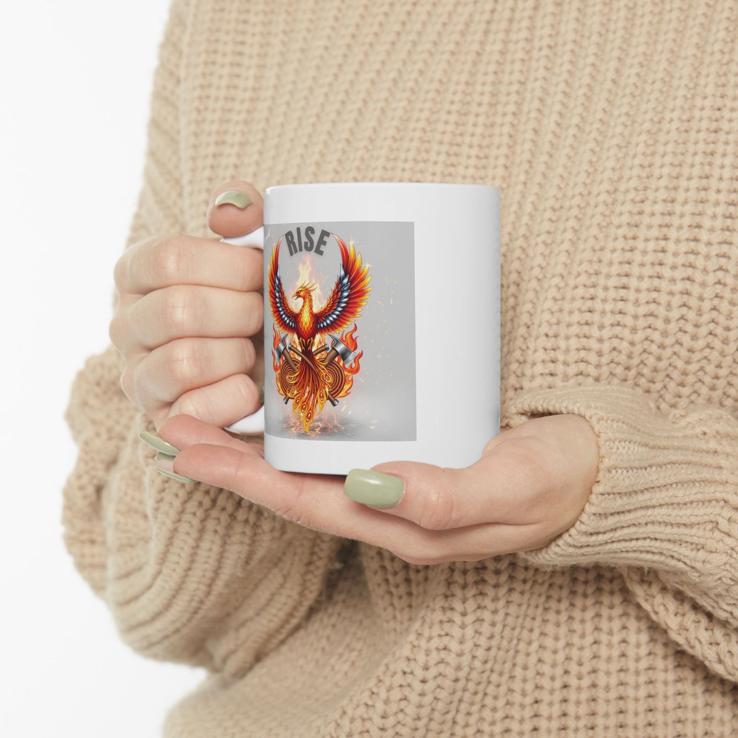 Rise Phoenix Mug, Firefighter Gift, Fire Department Coffee Cup, Heroic Design, Courageous, Gift for Fireman, Unique Present, Rise from Ashes