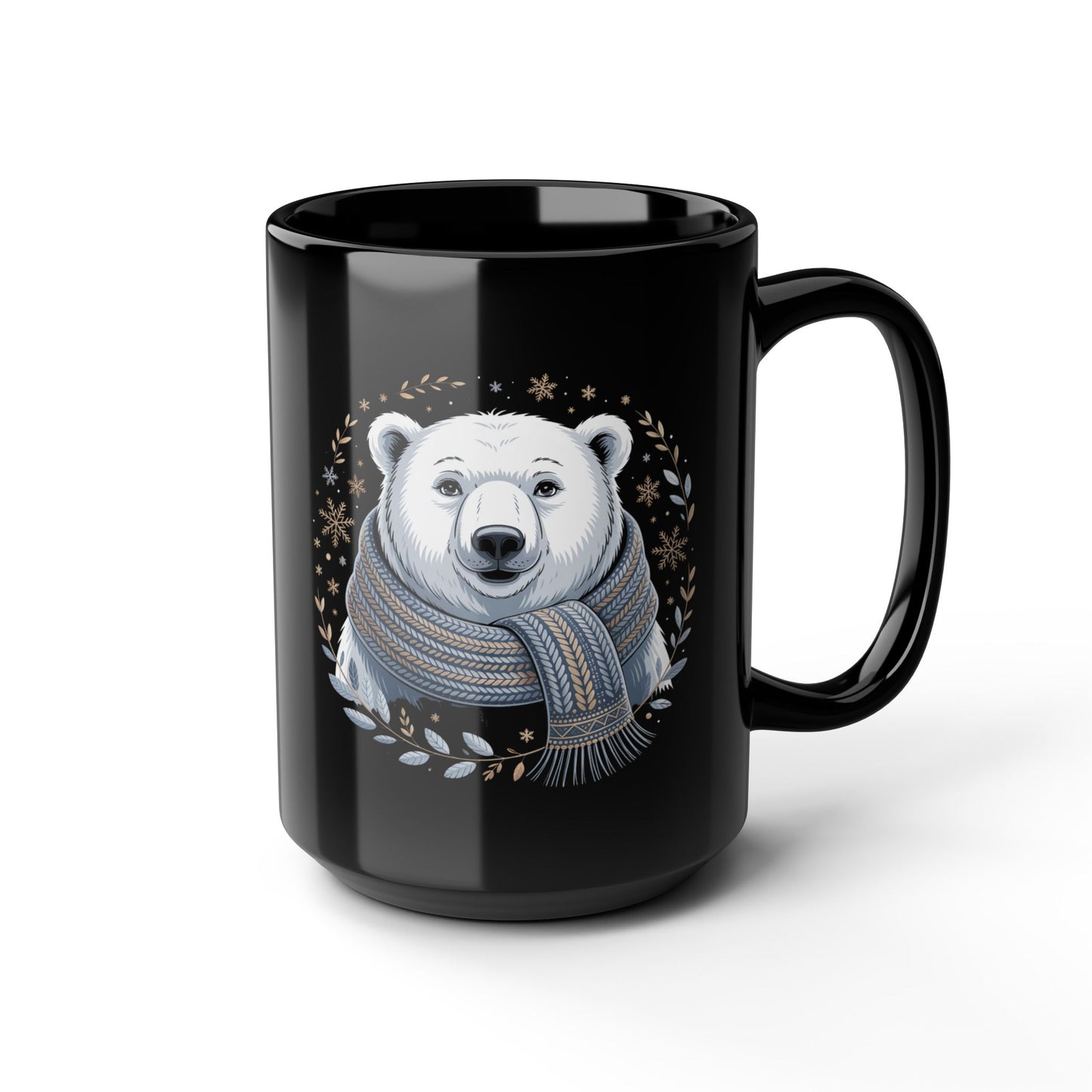 Arctic Calm Polar Bear Mug by Lair Gadgets – 15 oz Black Ceramic Coffee Cup with Cozy Winter Bear and Scarf Design