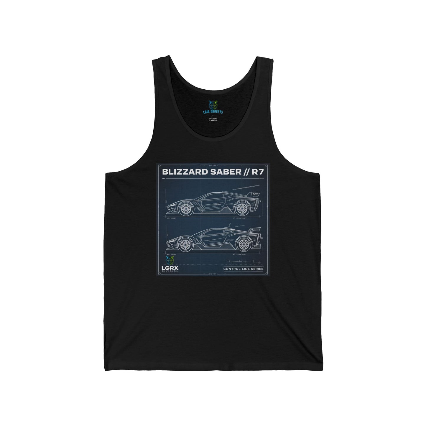 Blizzard Saber R7 T-Shirt, Car Blueprint Art, Automotive Enthusiast Apparel, Racing Car Design, LGRX Division, Control Line Series
