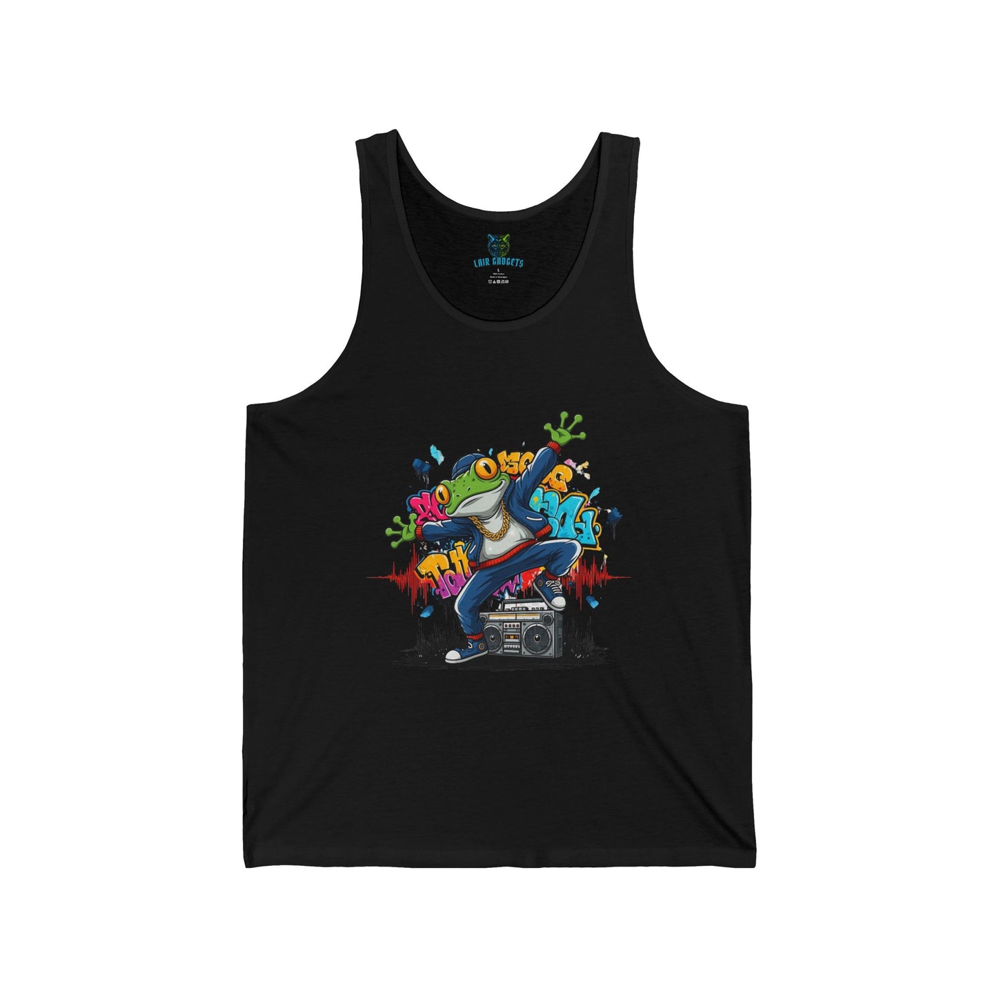 Hip Hop Frog Jersey Tank, Dancing Frog with Boombox, Funny Animal Tank, Urban Style Shirt, Cool Graphic Tank, Music Lover Gift
