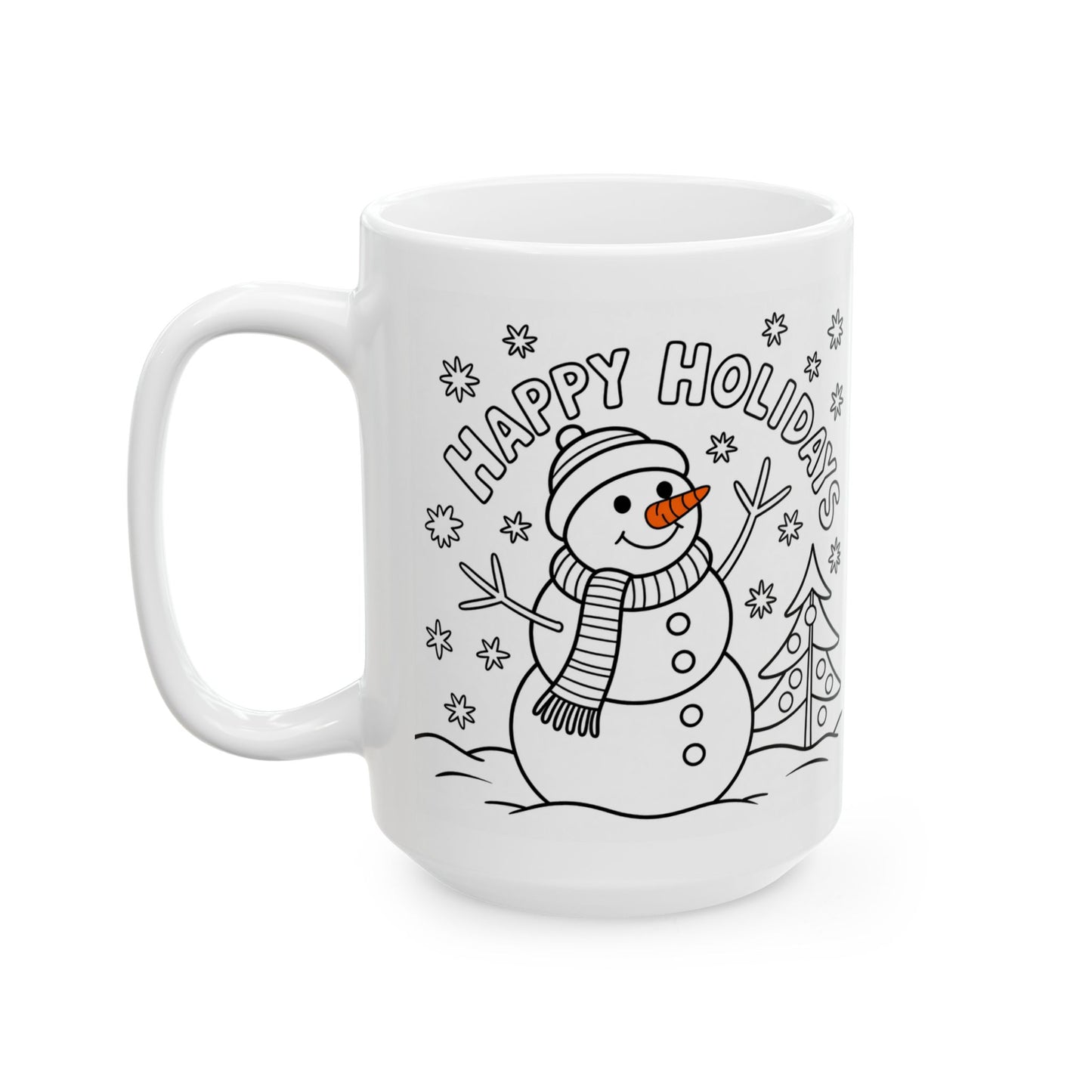 Happy Holidays Snowman Mug by Lair Gadgets – 15 oz White Ceramic Coffee Cup with Festive Winter Design