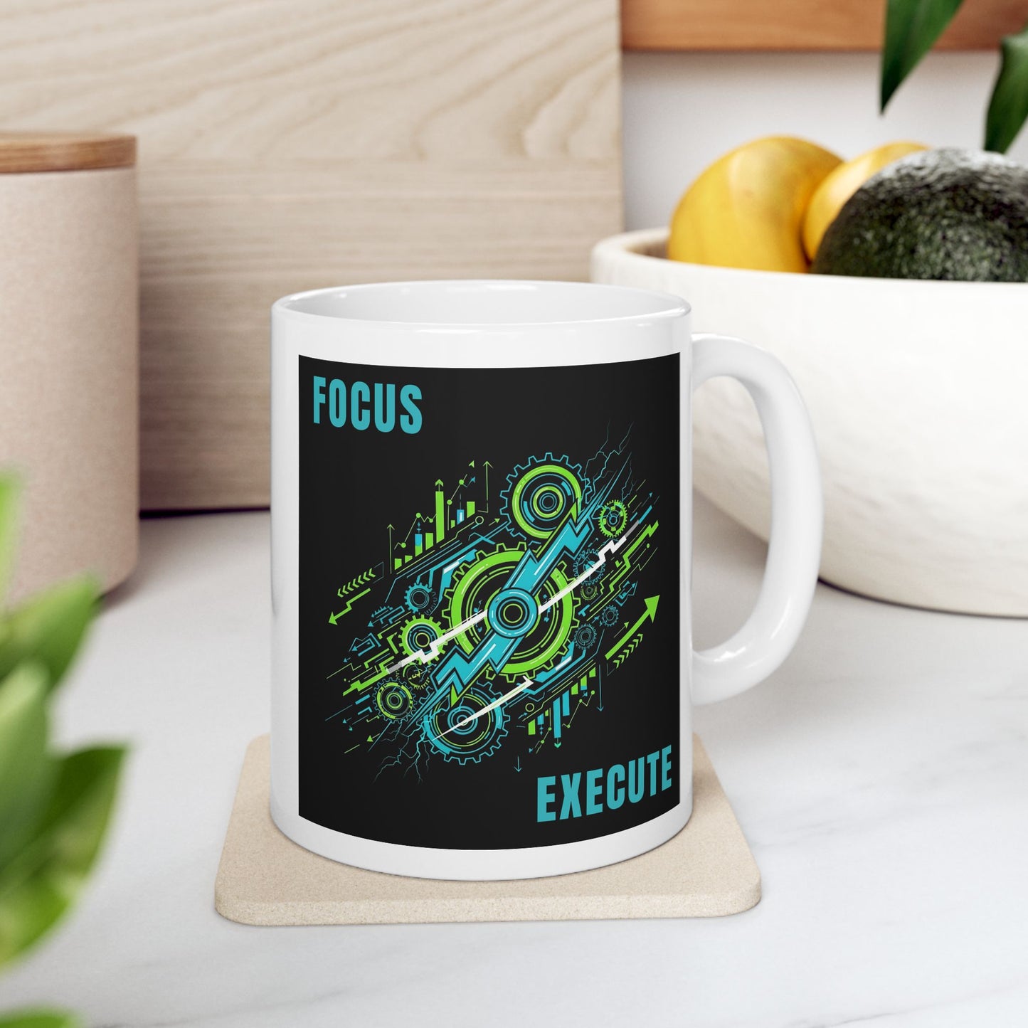 Motivational Ceramic Mug - Focus & Execute, Perfect for Office, Study, Gifts, Inspirational Coffee Cup, Business & Work Enthusiasts