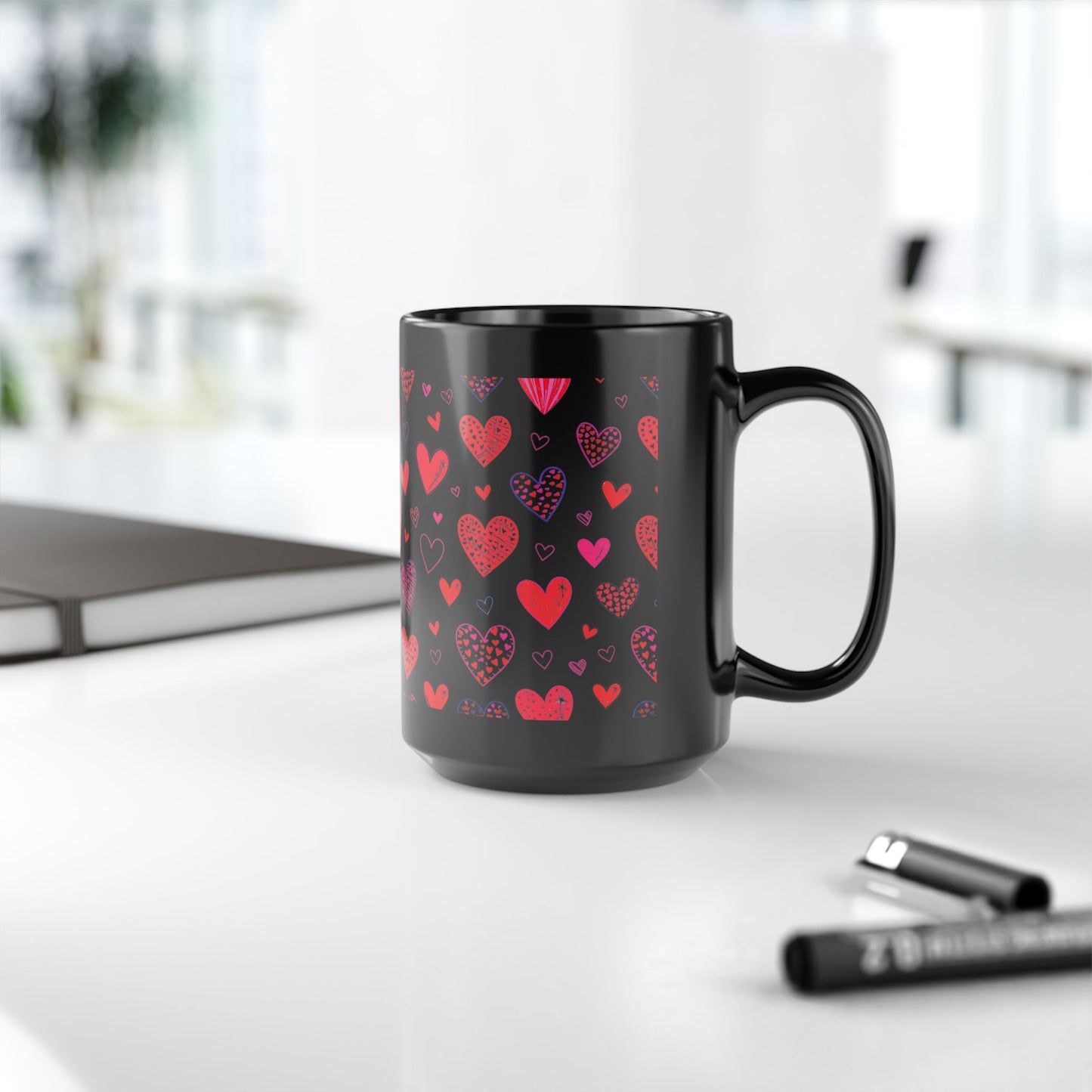 Valentine’s Day Coffee Mug – 15 oz Black Ceramic Mug with Red Heart Design Black Mug (15oz)- B0G62CFRK9