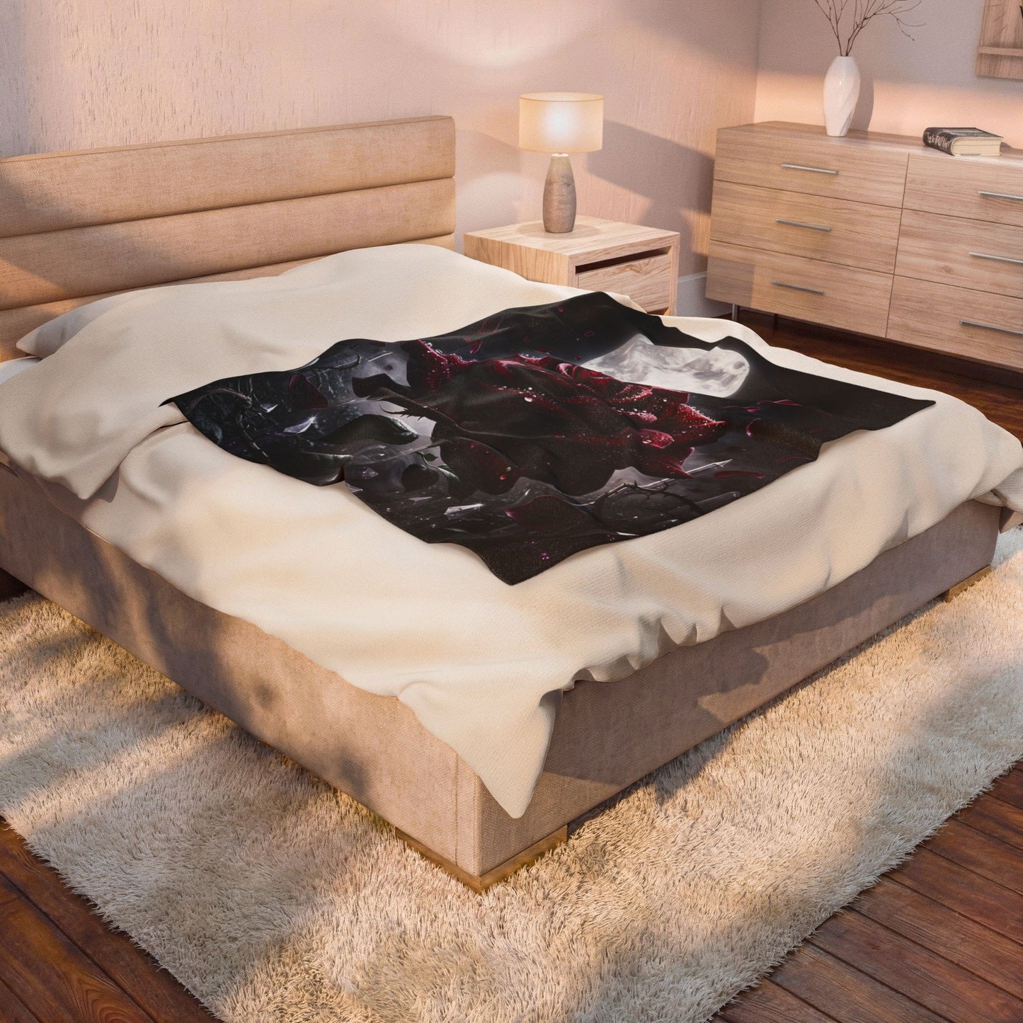 Rose Throw Blanket – Gothic Floral Plush Blanket for Couch Bed Sofa – Dark Romance Decor – Crimson Moon Bloom by Lair Gadgets